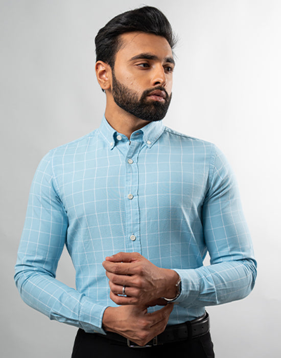 Light Blue Window Checks Shirt