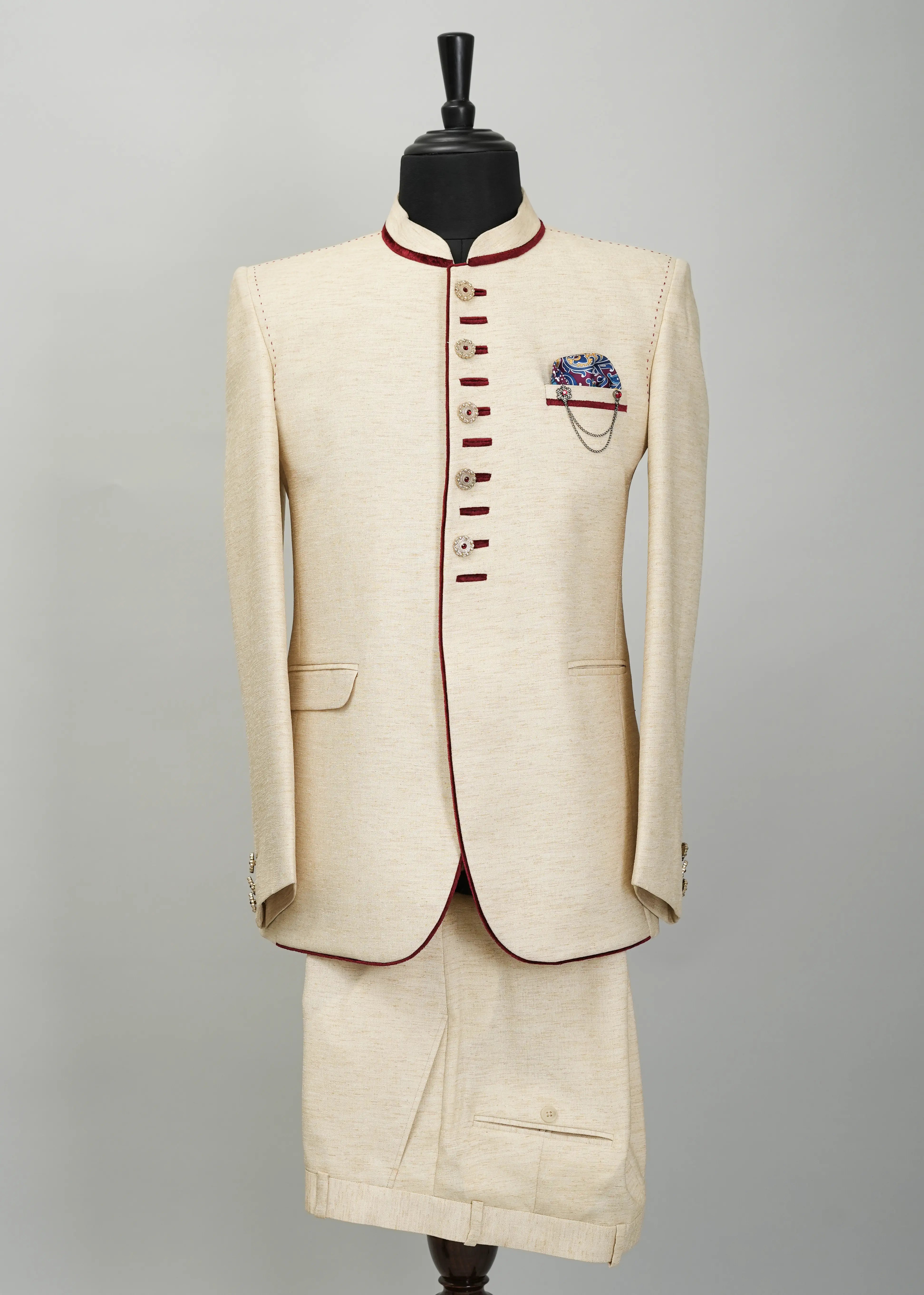 Vista White Solid plain Jodhpuri suit