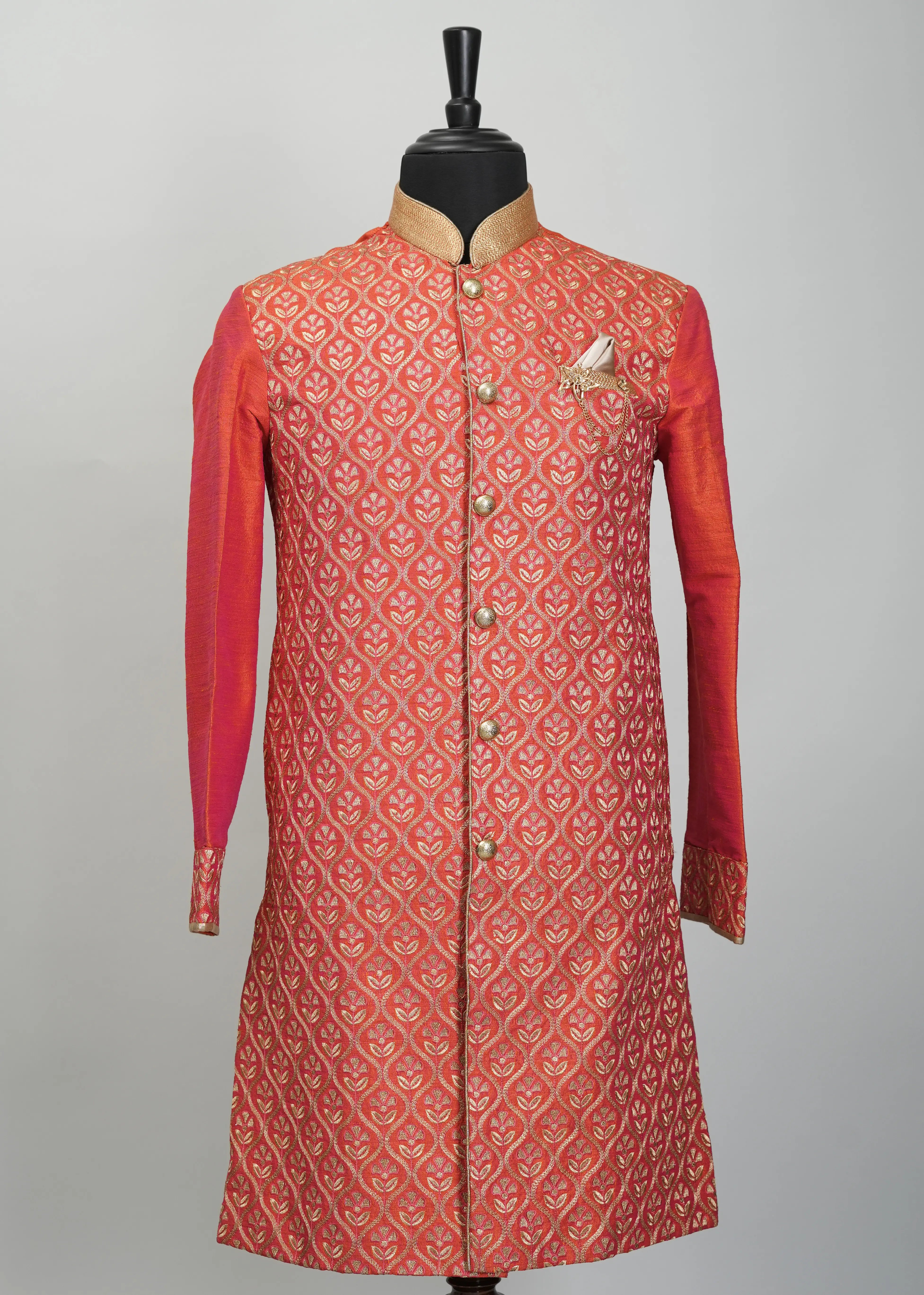Crimson leafy embroidery Indowestern Suit