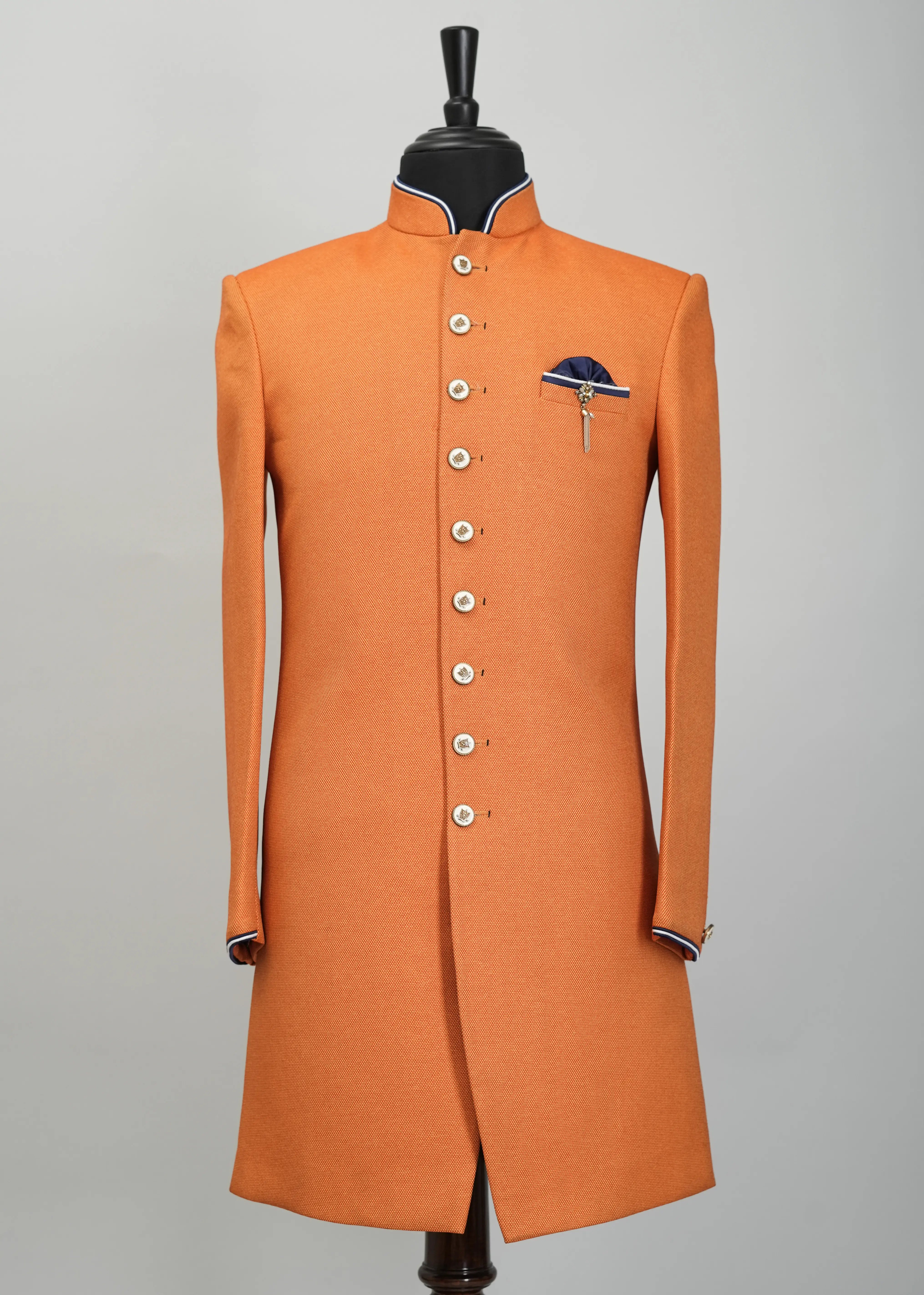 Deep saffron Solid plain Indowestern Suit