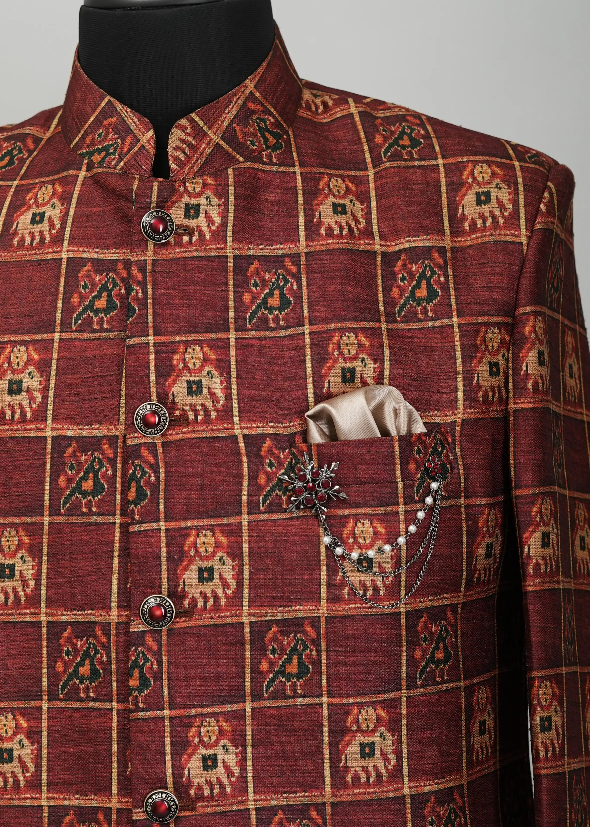 Crimson Checks Indowestern Suit