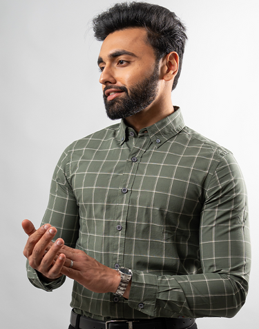 Green White Halo Checks Shirt