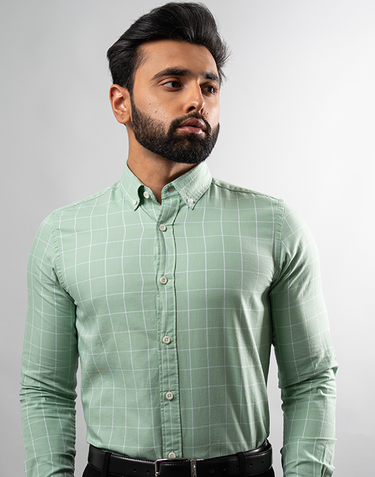 Olive Green Window Checks Shirt