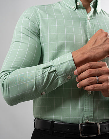 Olive Green Window Checks Shirt