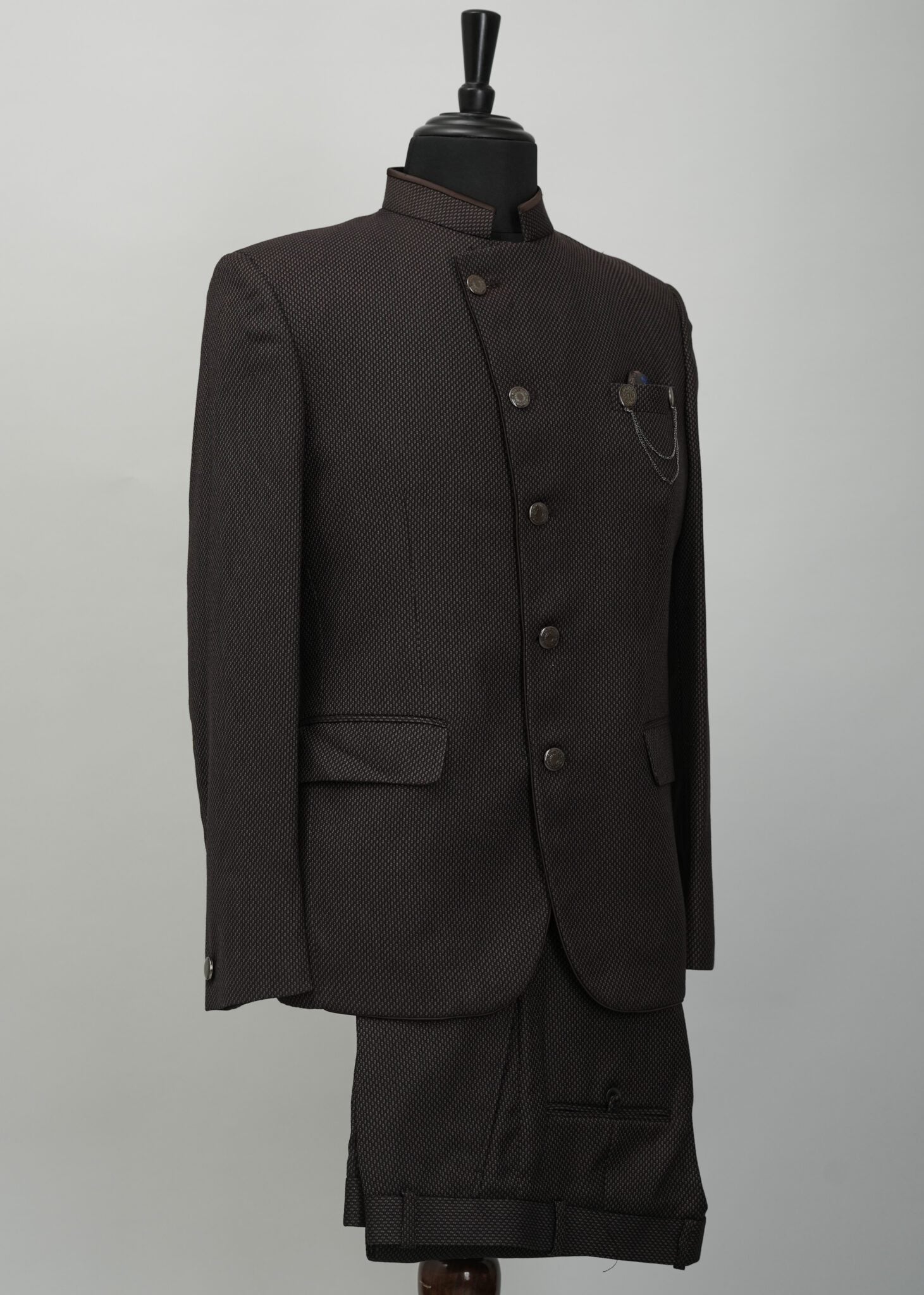 Walnut Brown Solid Plain Jodhpuri Suit