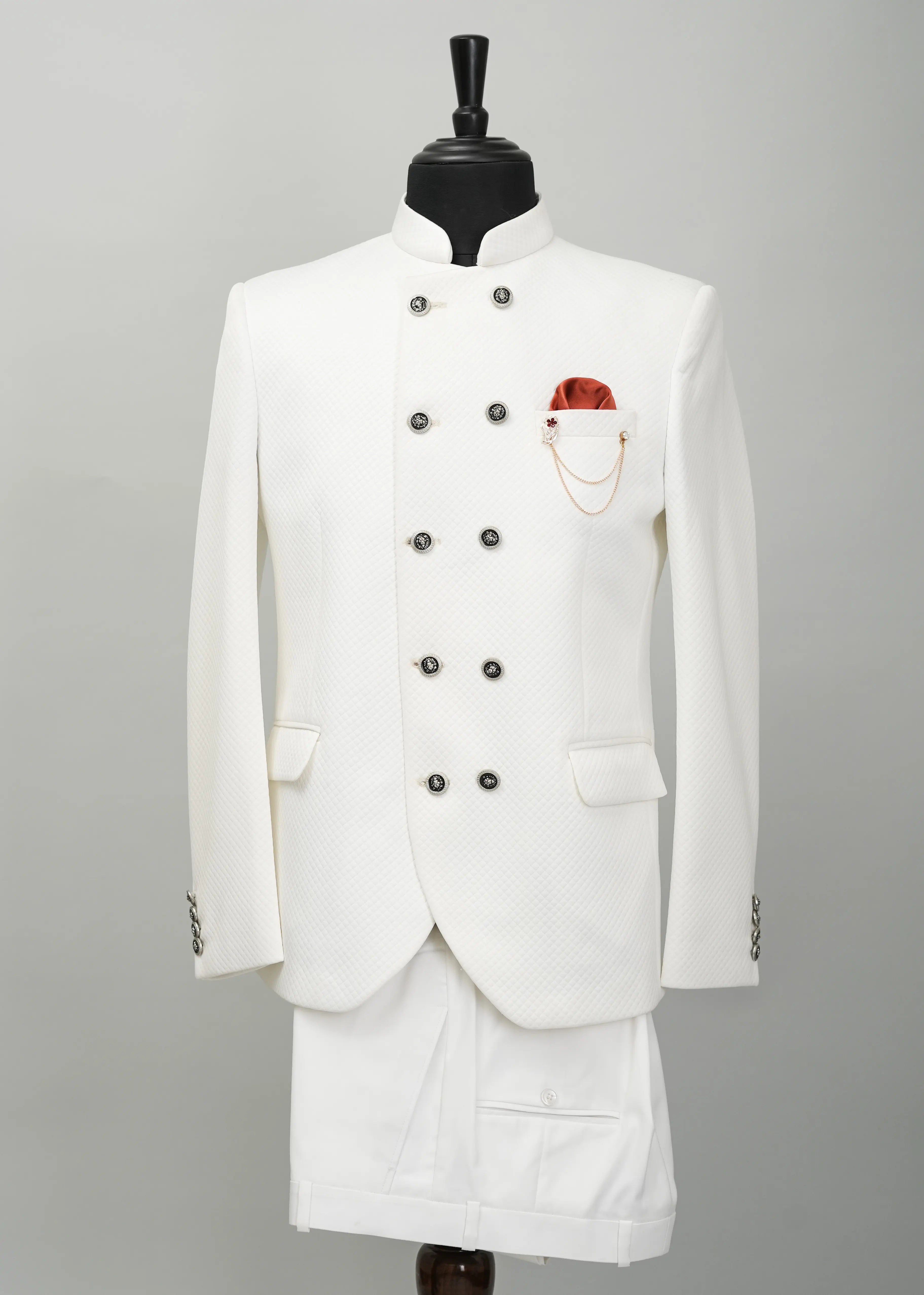 White solid plain Jodhpuri Suit