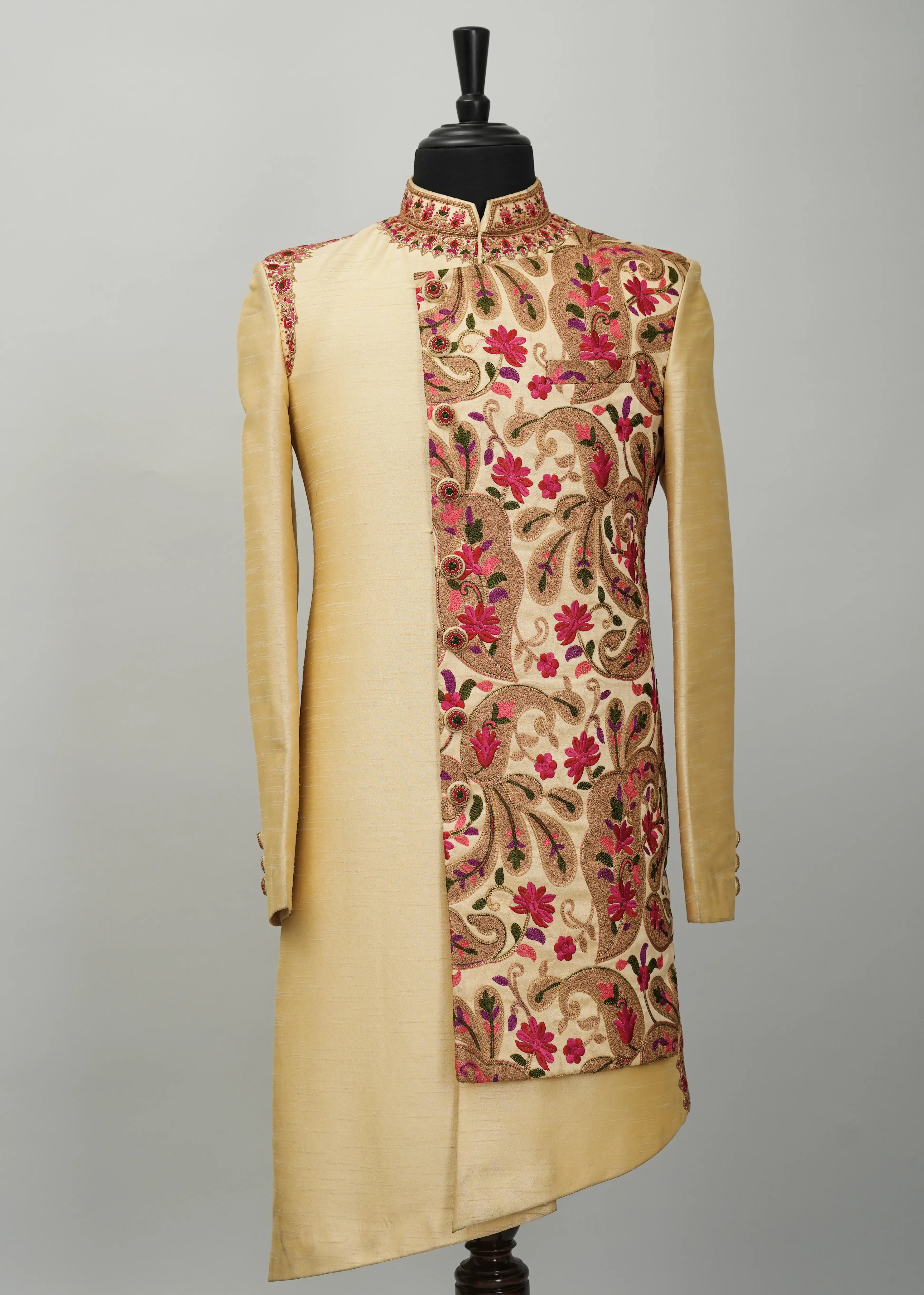 Metallic Gold Embroidery Indowestern Suit