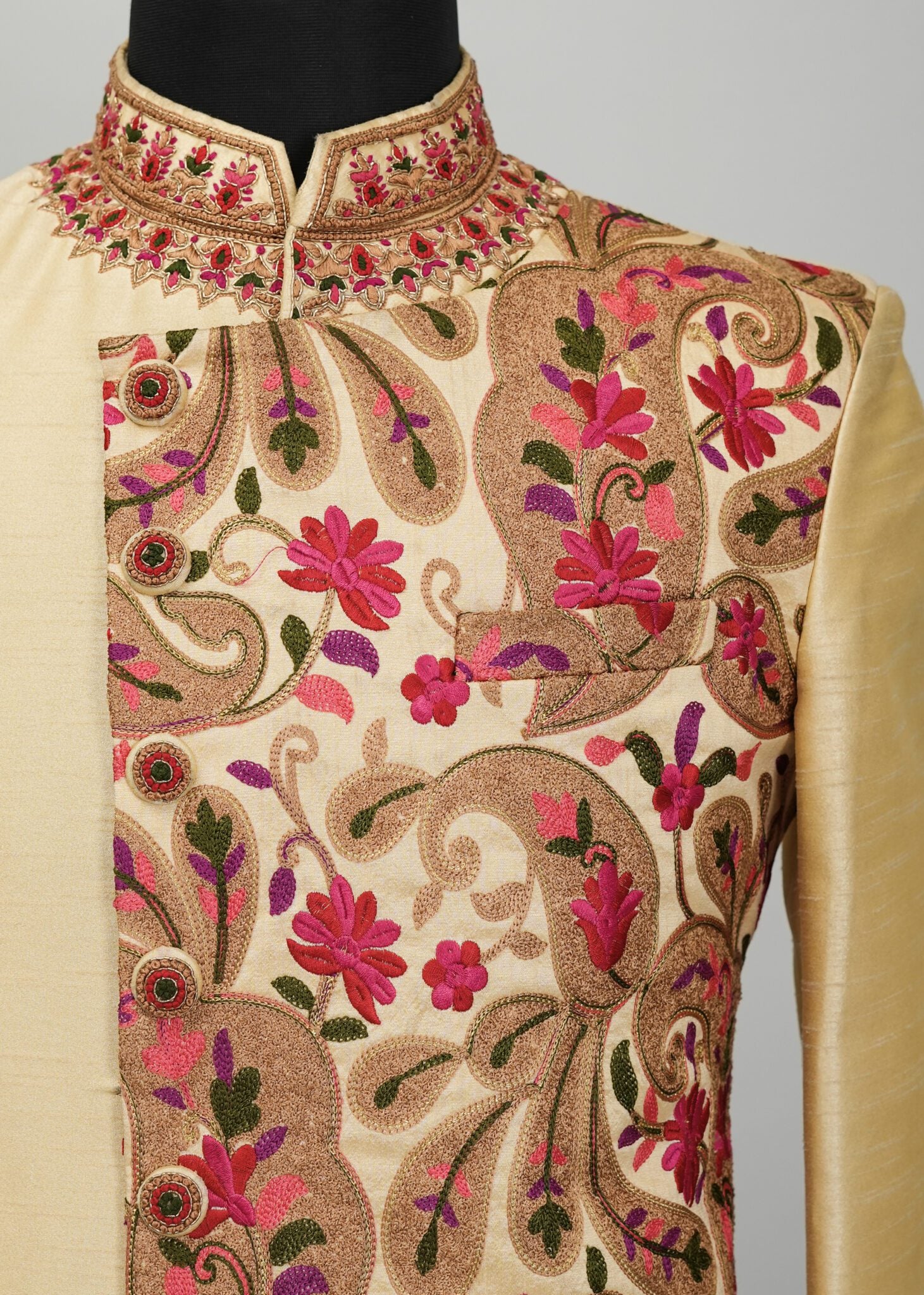 Metallic Gold Embroidery Indowestern Suit