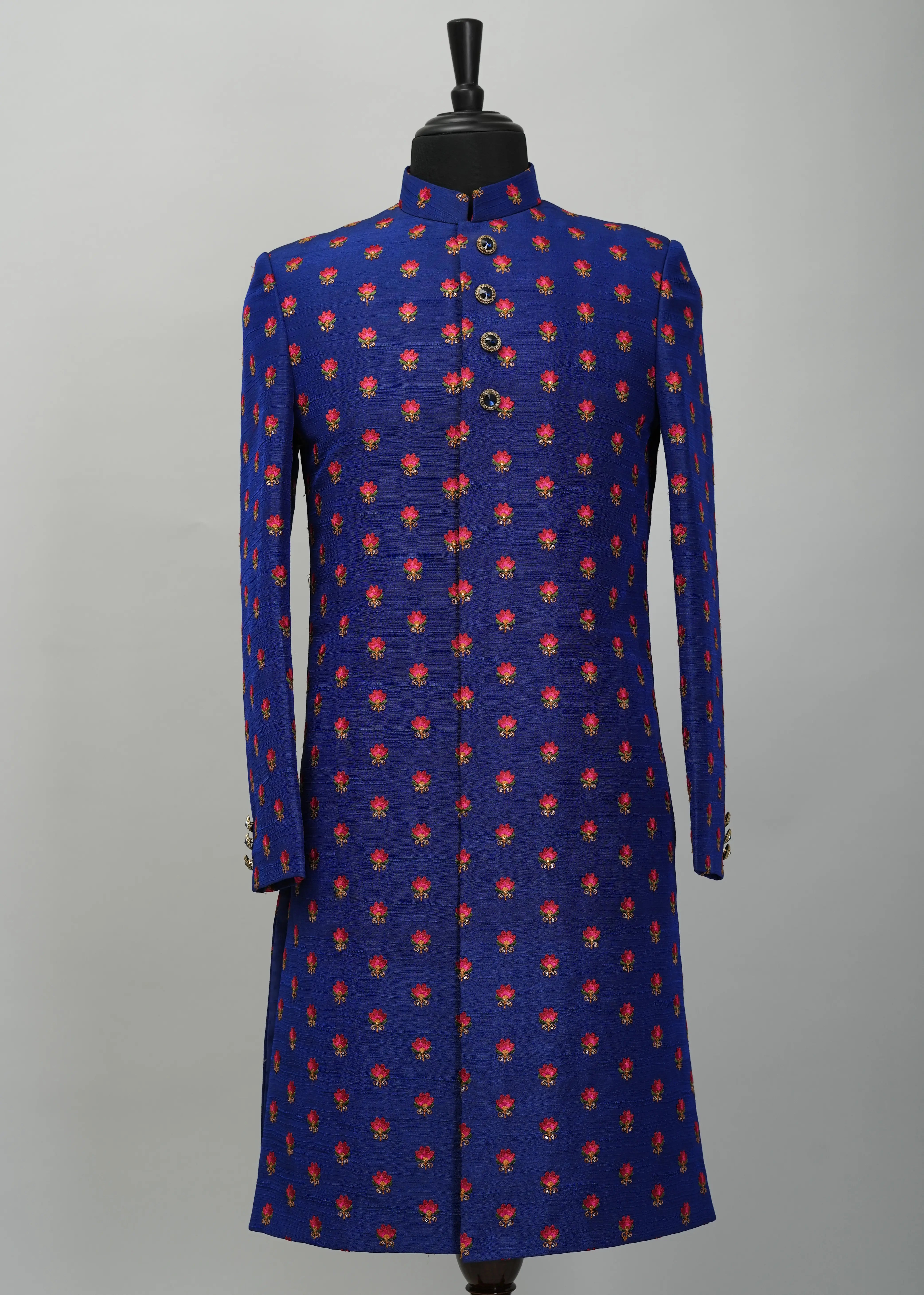 Blue Zodiac Polka Dotted Indowestern Suit