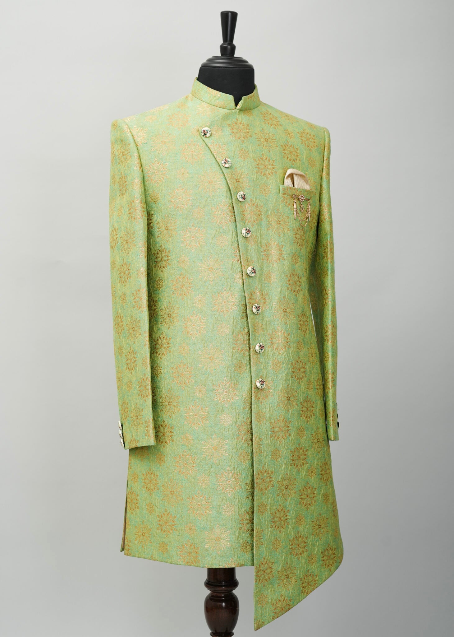 Pista green floral Indowestern Suit