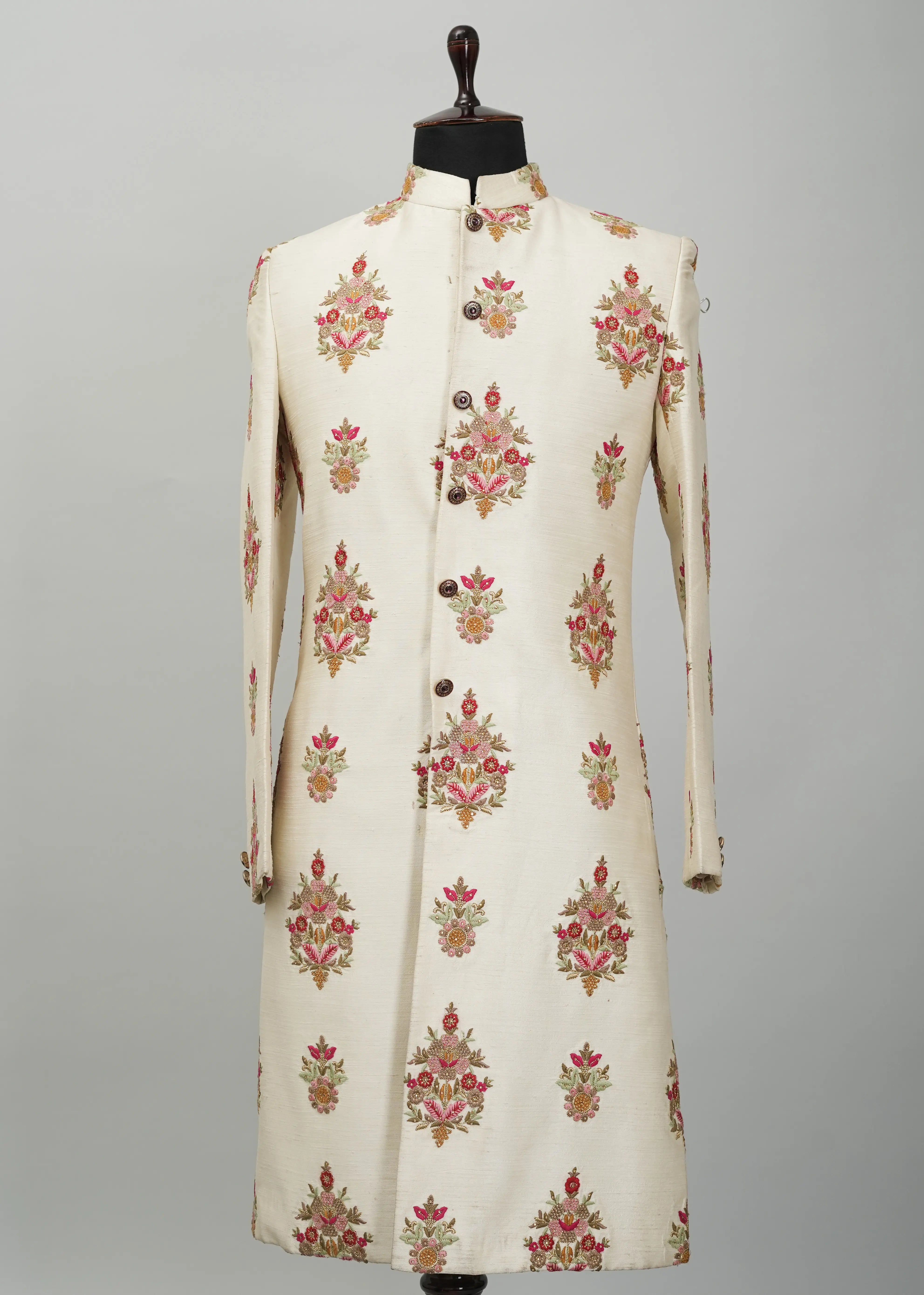 Vista White Floral Indowestern Suit