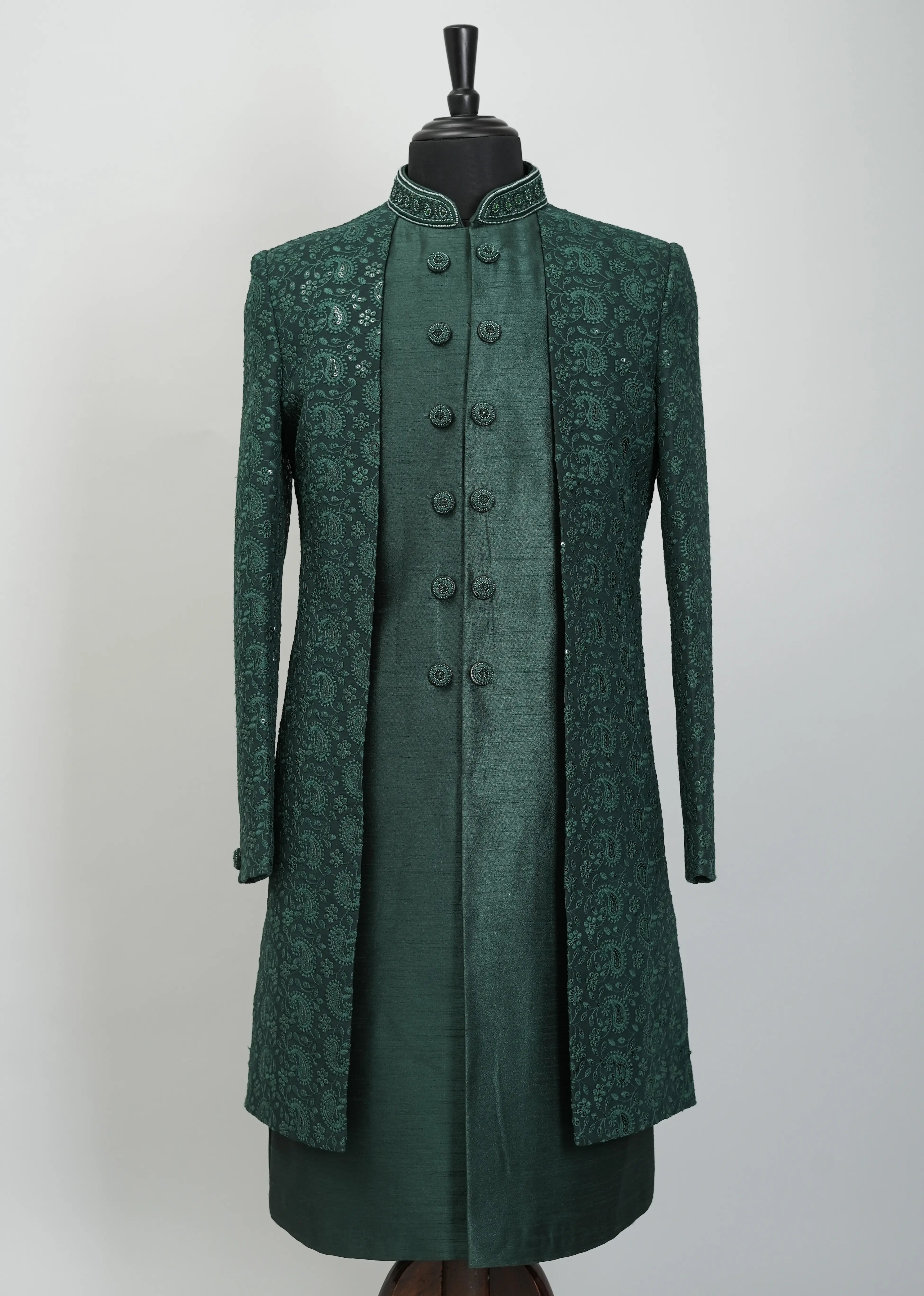 Turtle Green Ornamental Indowestern Suit