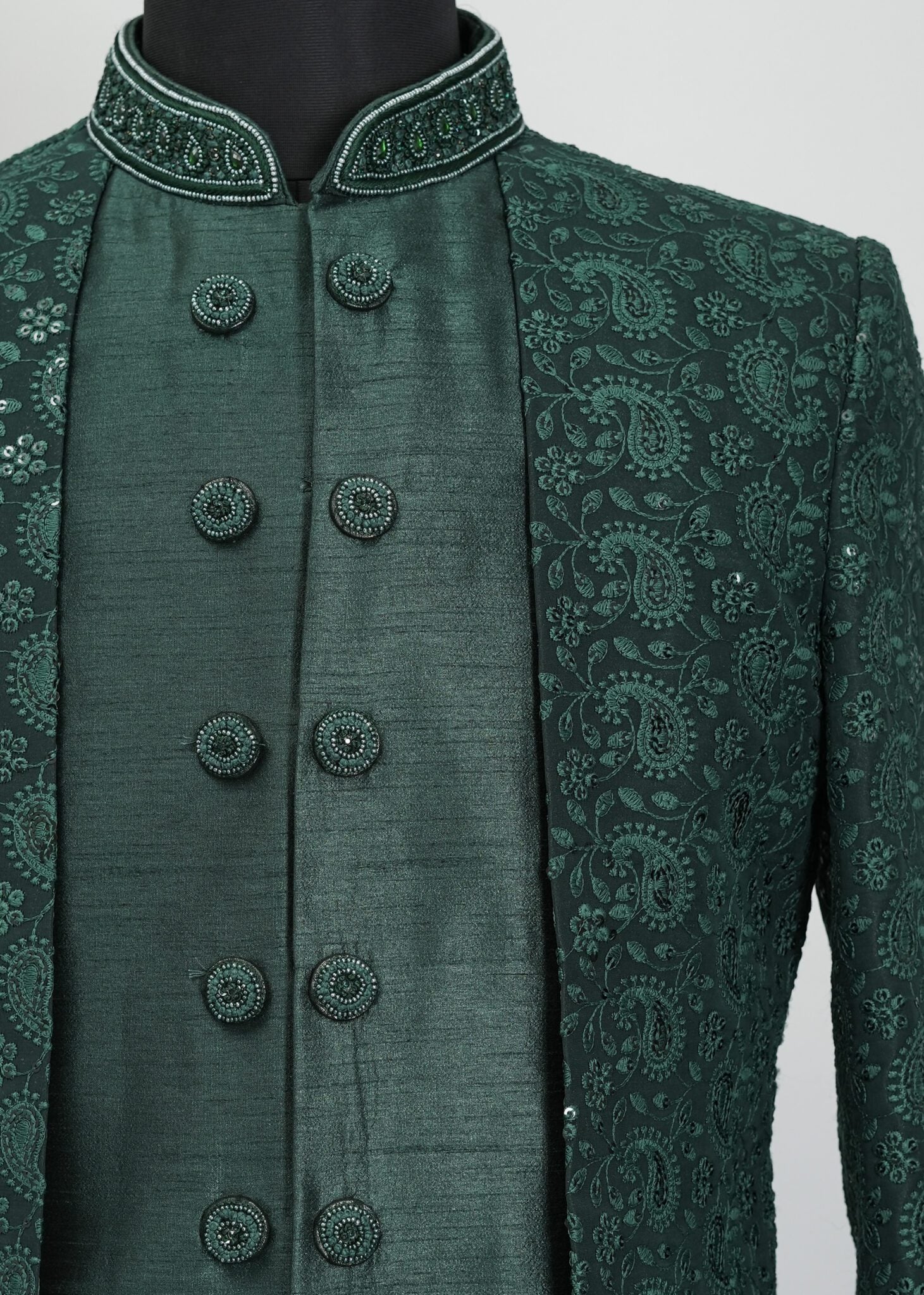 Turtle Green Ornamental Indowestern Suit