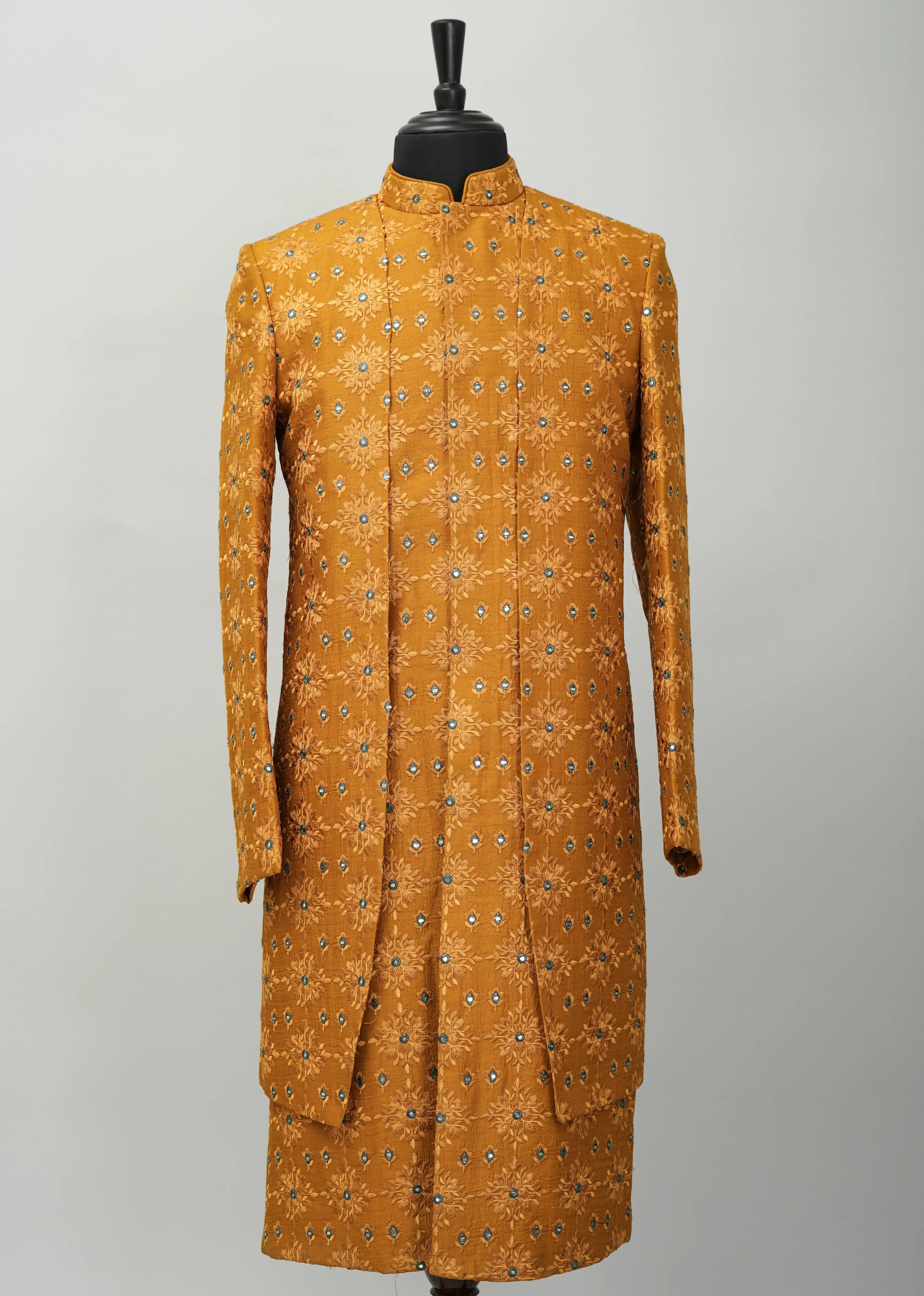 Mustard Embroidery Indowestern Suit
