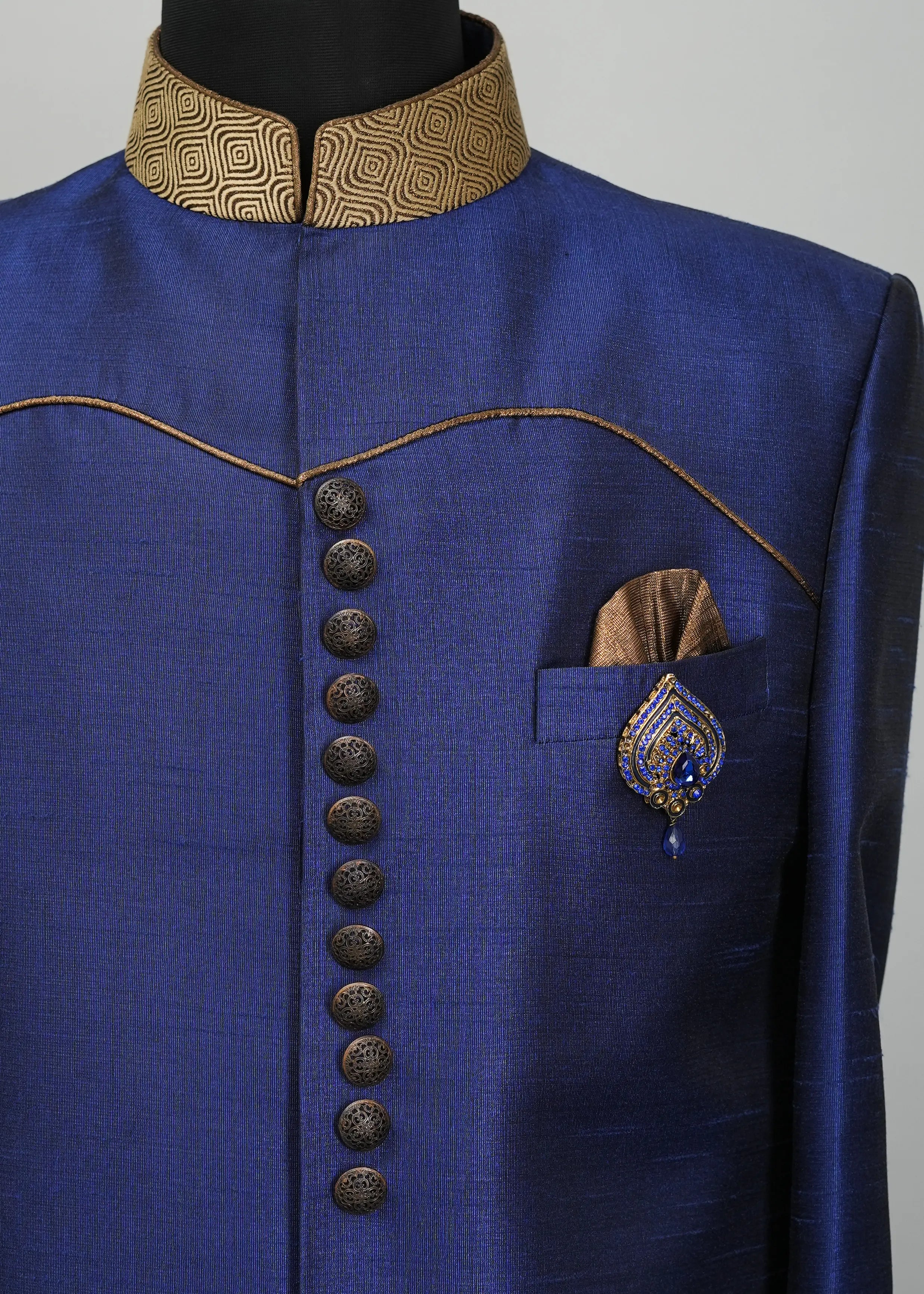Blue zodiac solid plain Indowestern Suit