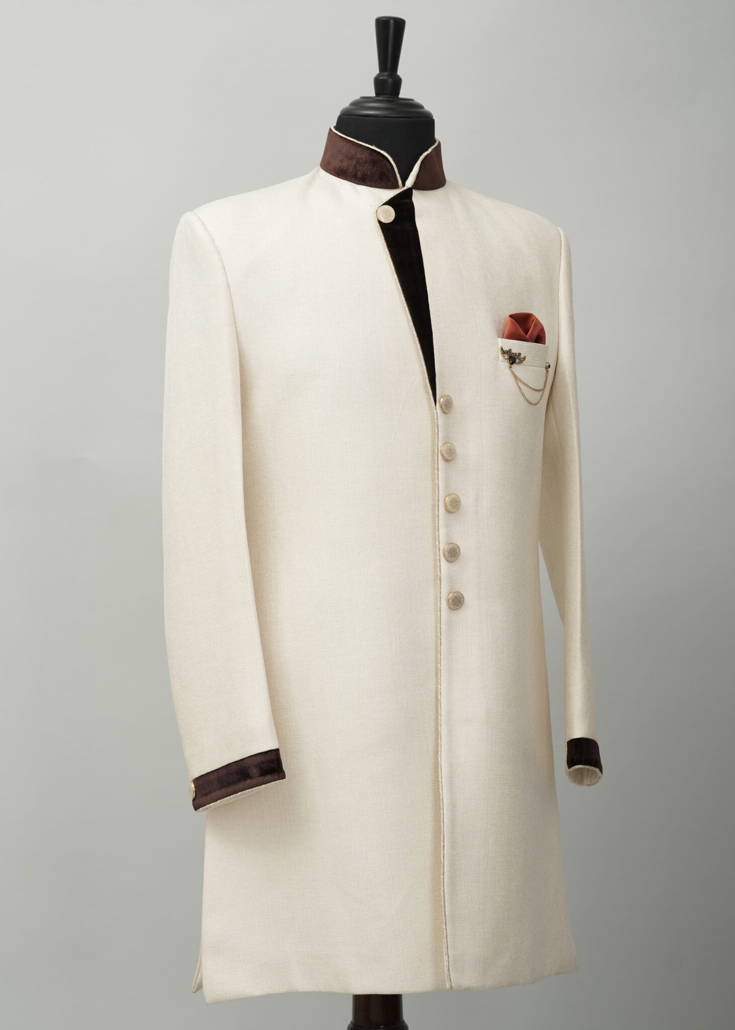 White Solid Plain Indowestern Suit