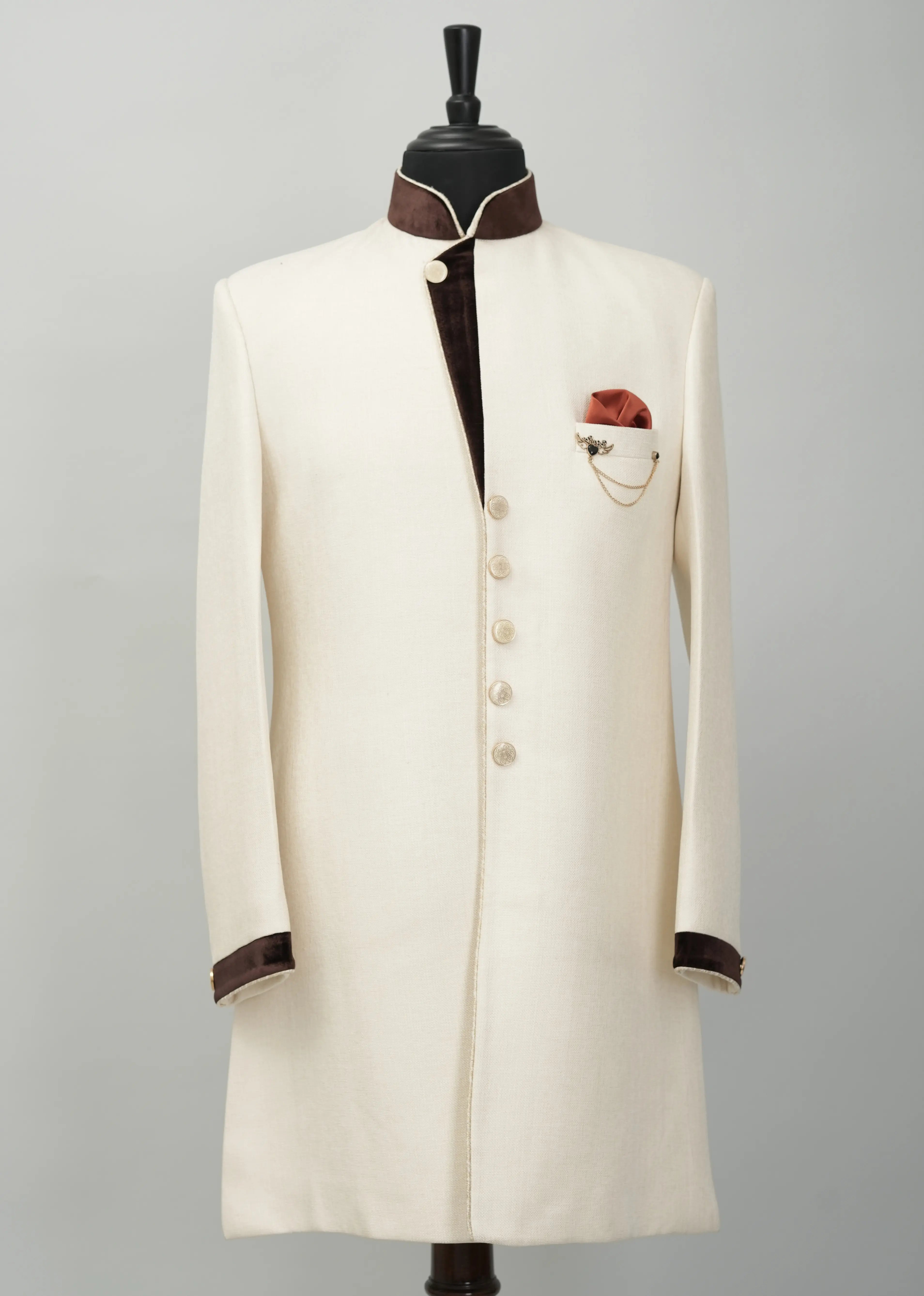 White Solid Plain Indowestern Suit