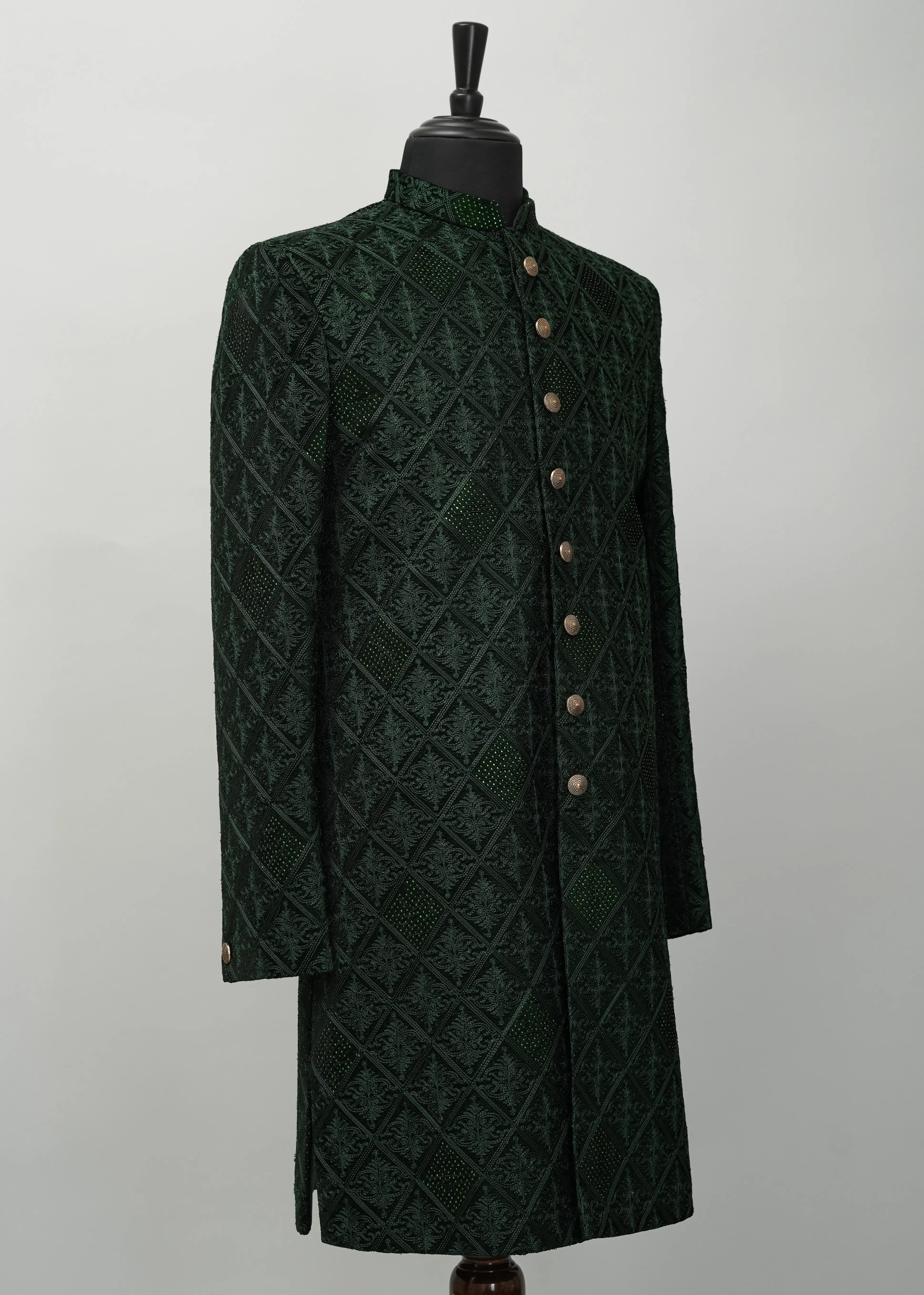 Forest Green Embroidery Indowestern Suit