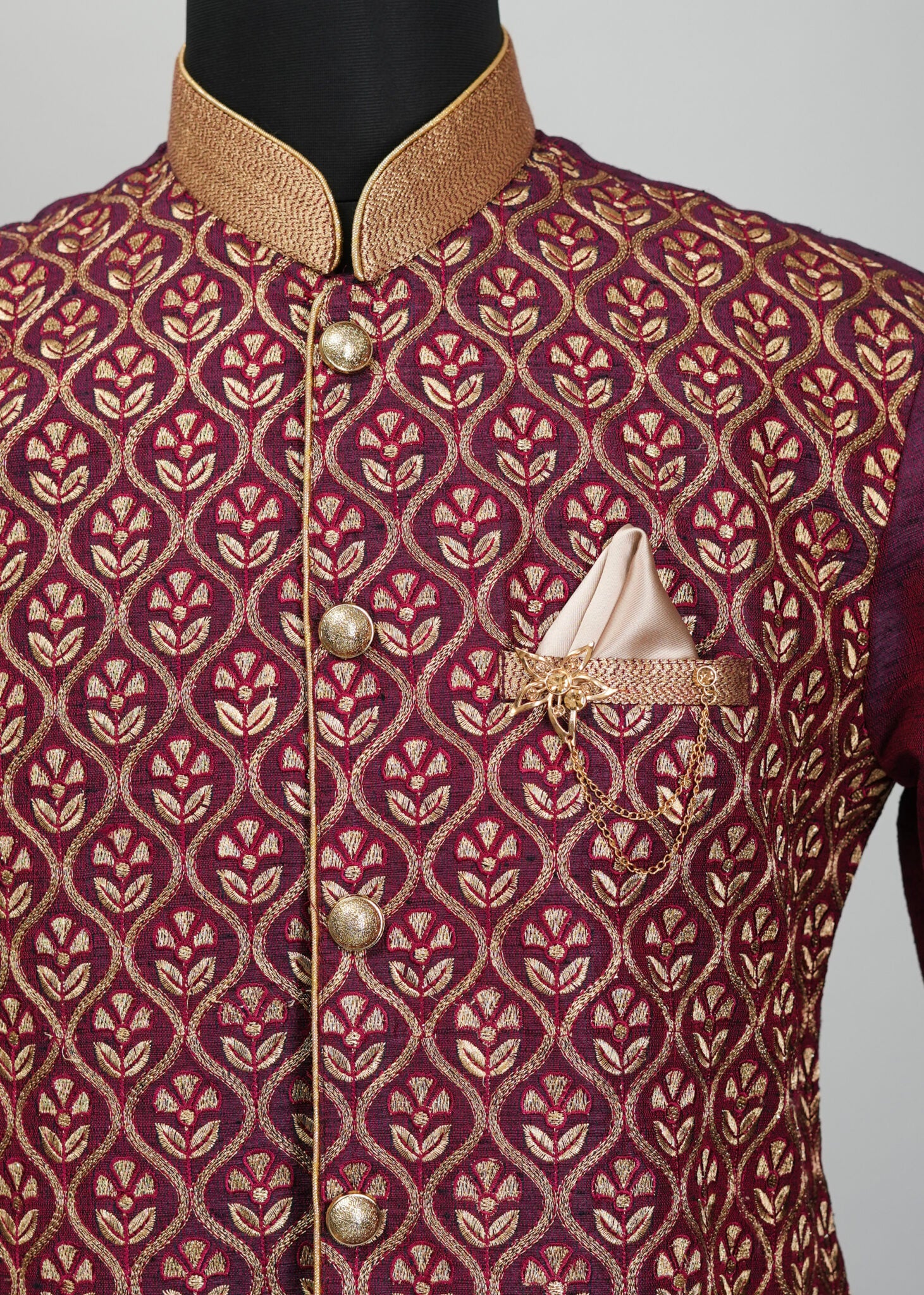Maroon Leafy embroidery Indowestern Suit