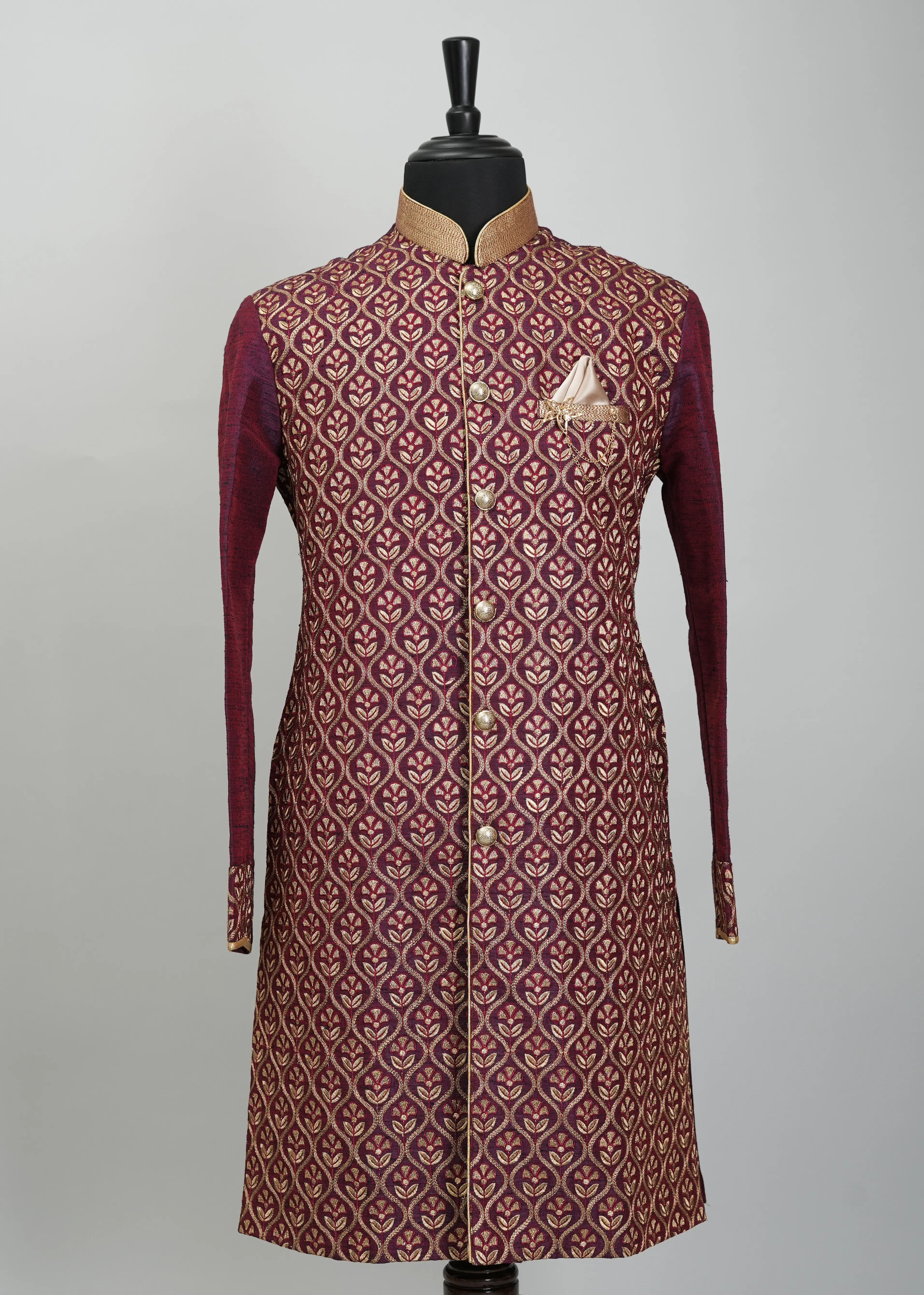 Maroon Leafy embroidery Indowestern Suit