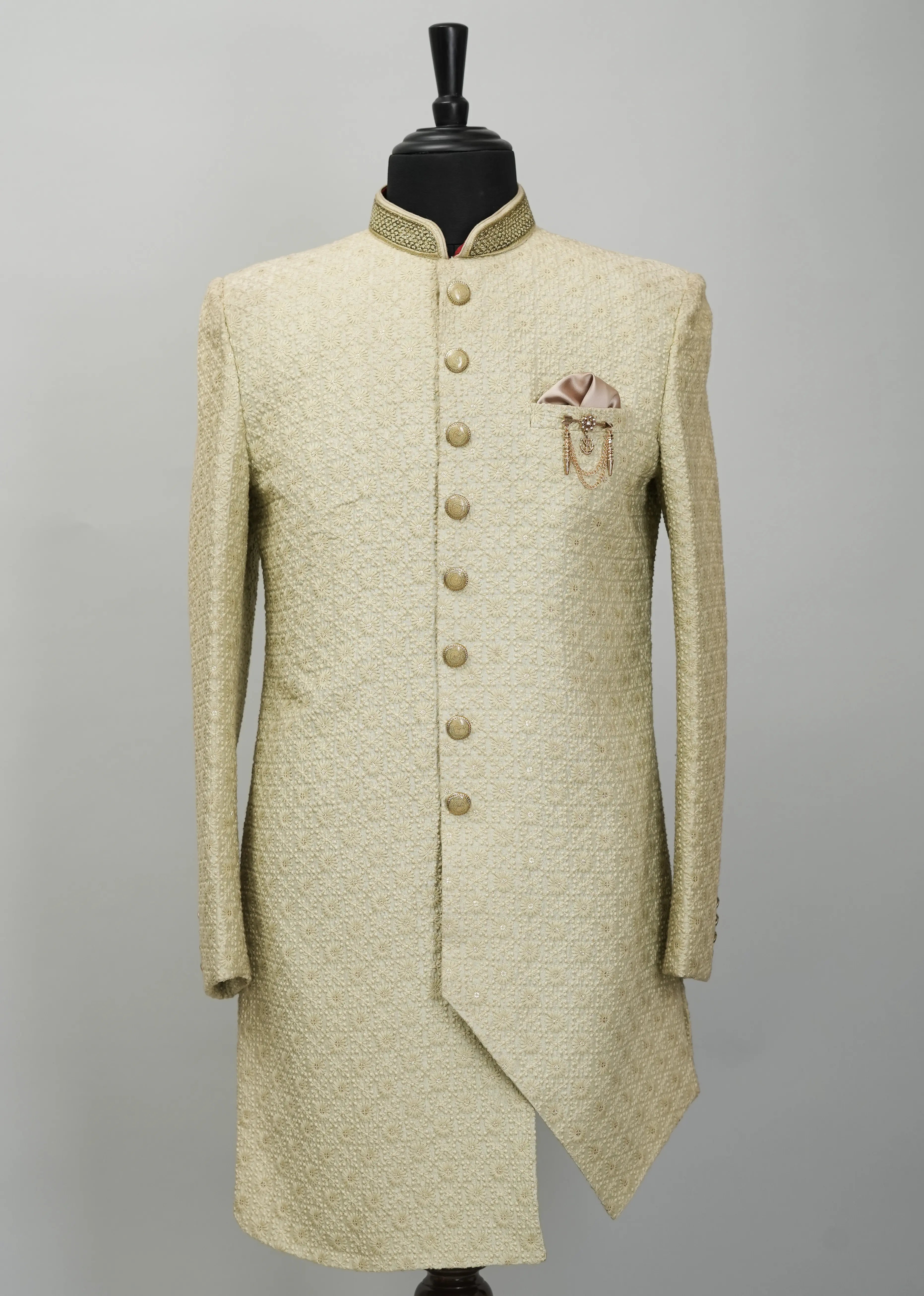 Pista Green Embroidery Indowestern Suit