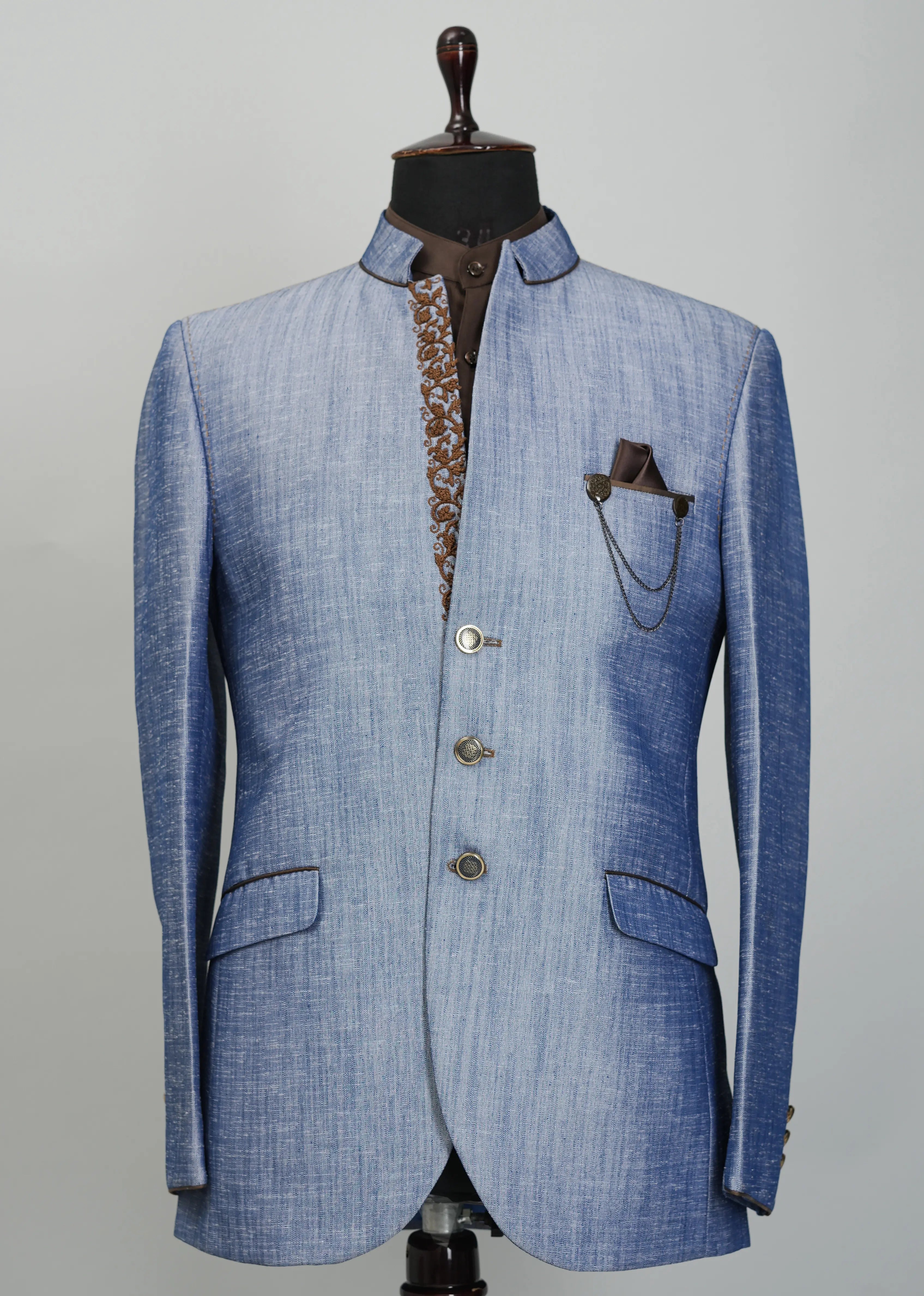 Moonstone Blue Solid Plain Jodhpuri Suit