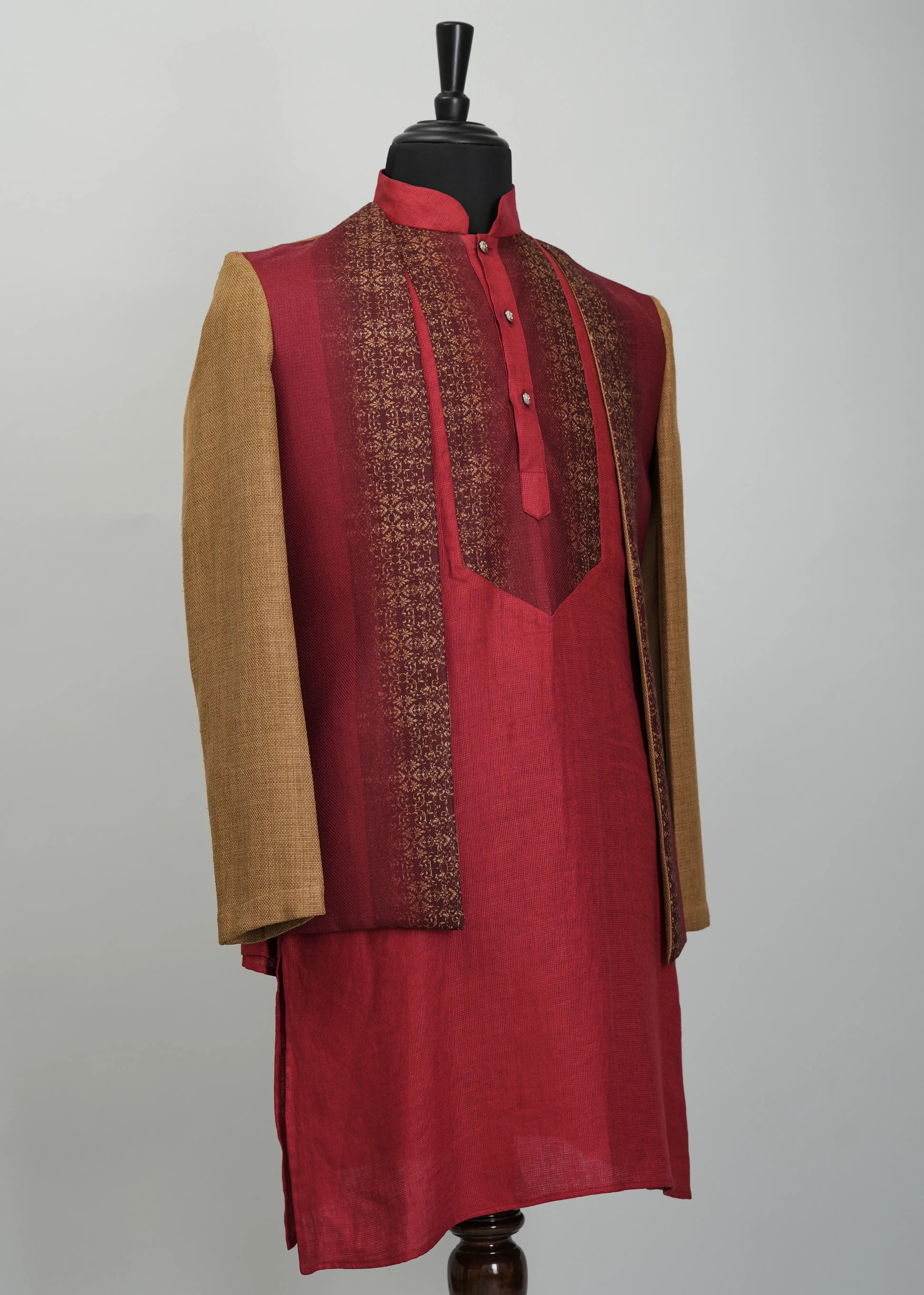Brownish red Embroidery Indowestern Suit