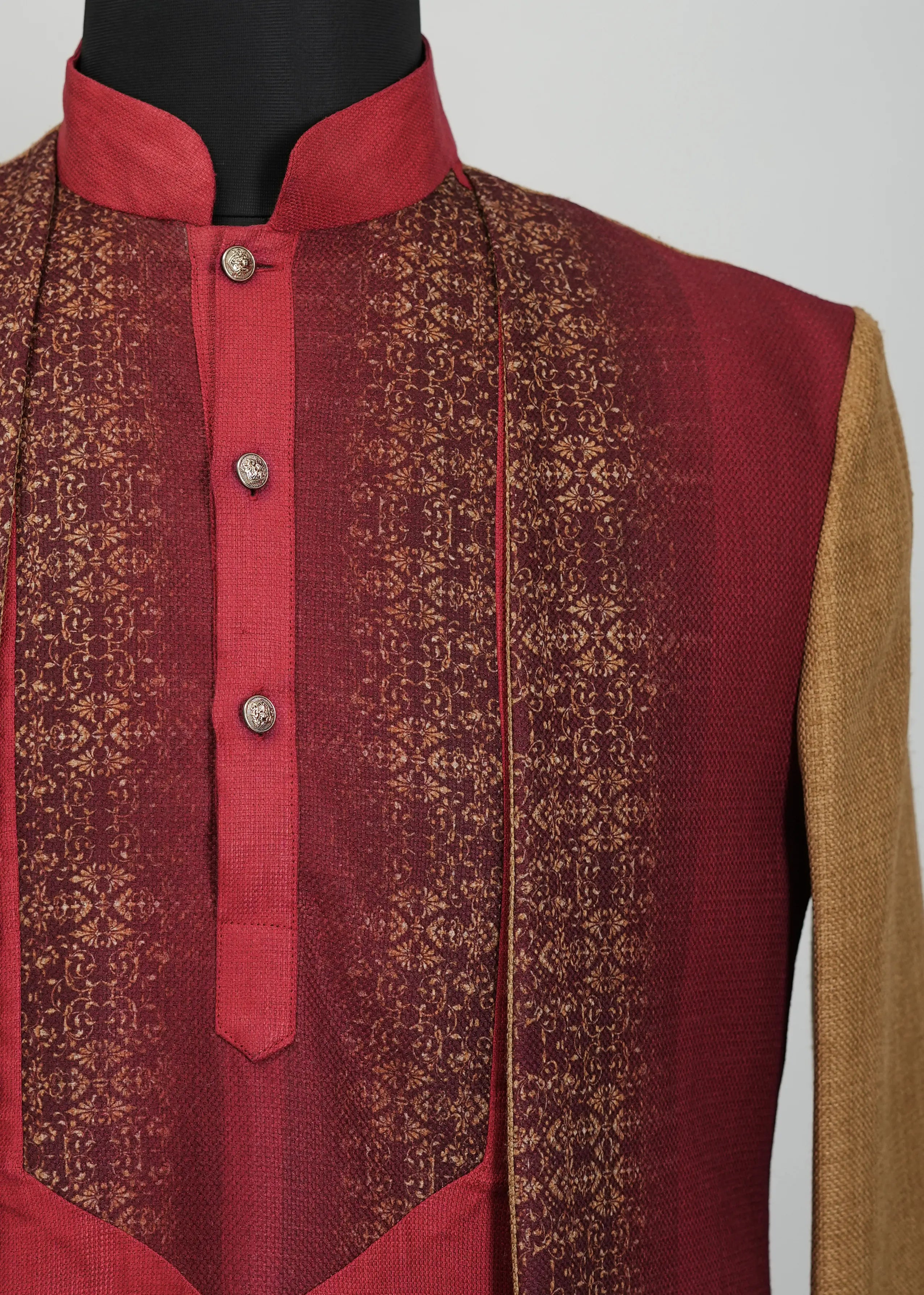 Brownish red Embroidery Indowestern Suit