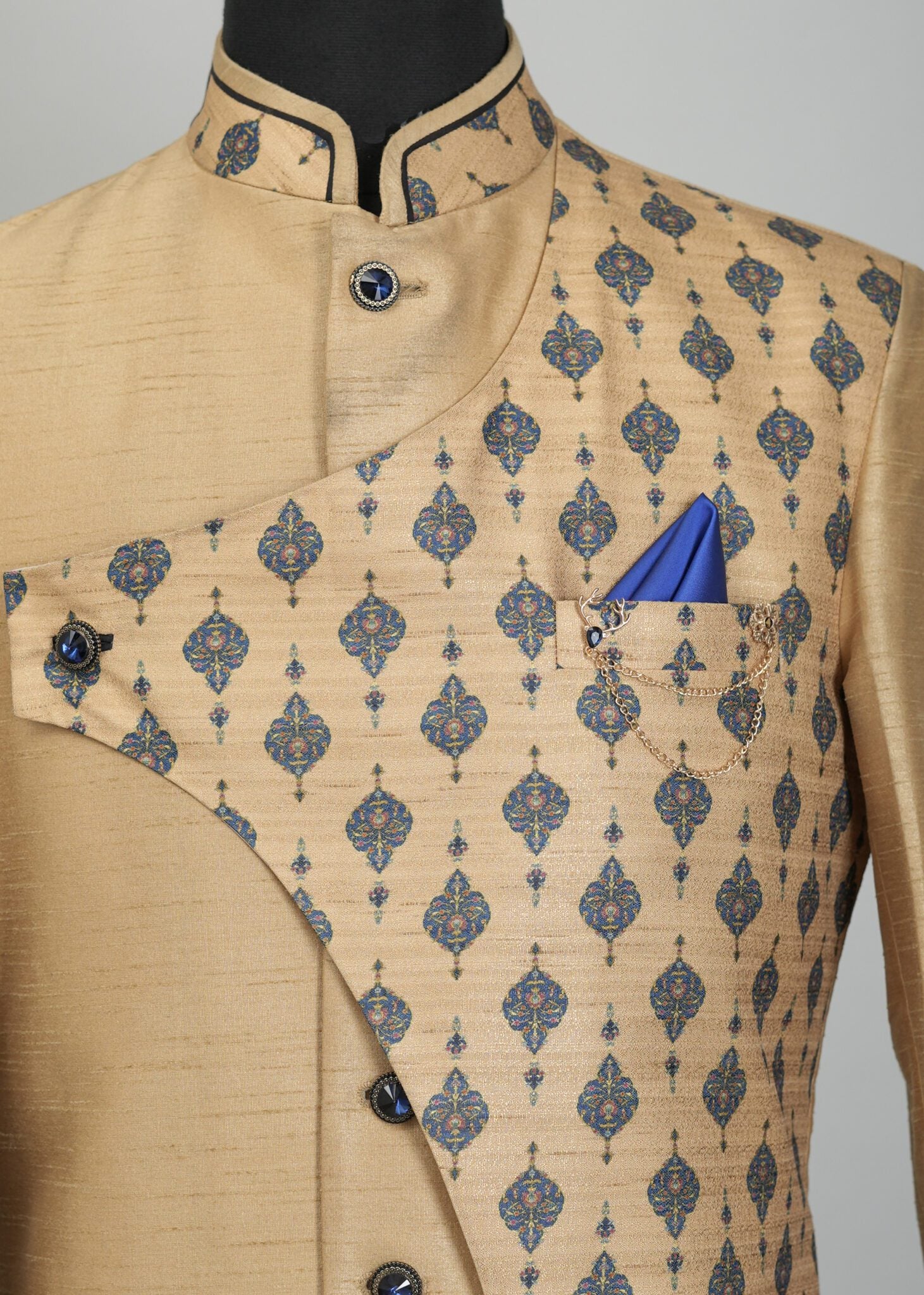 Metallic Gold Floral Embroidery Indowestern Suit