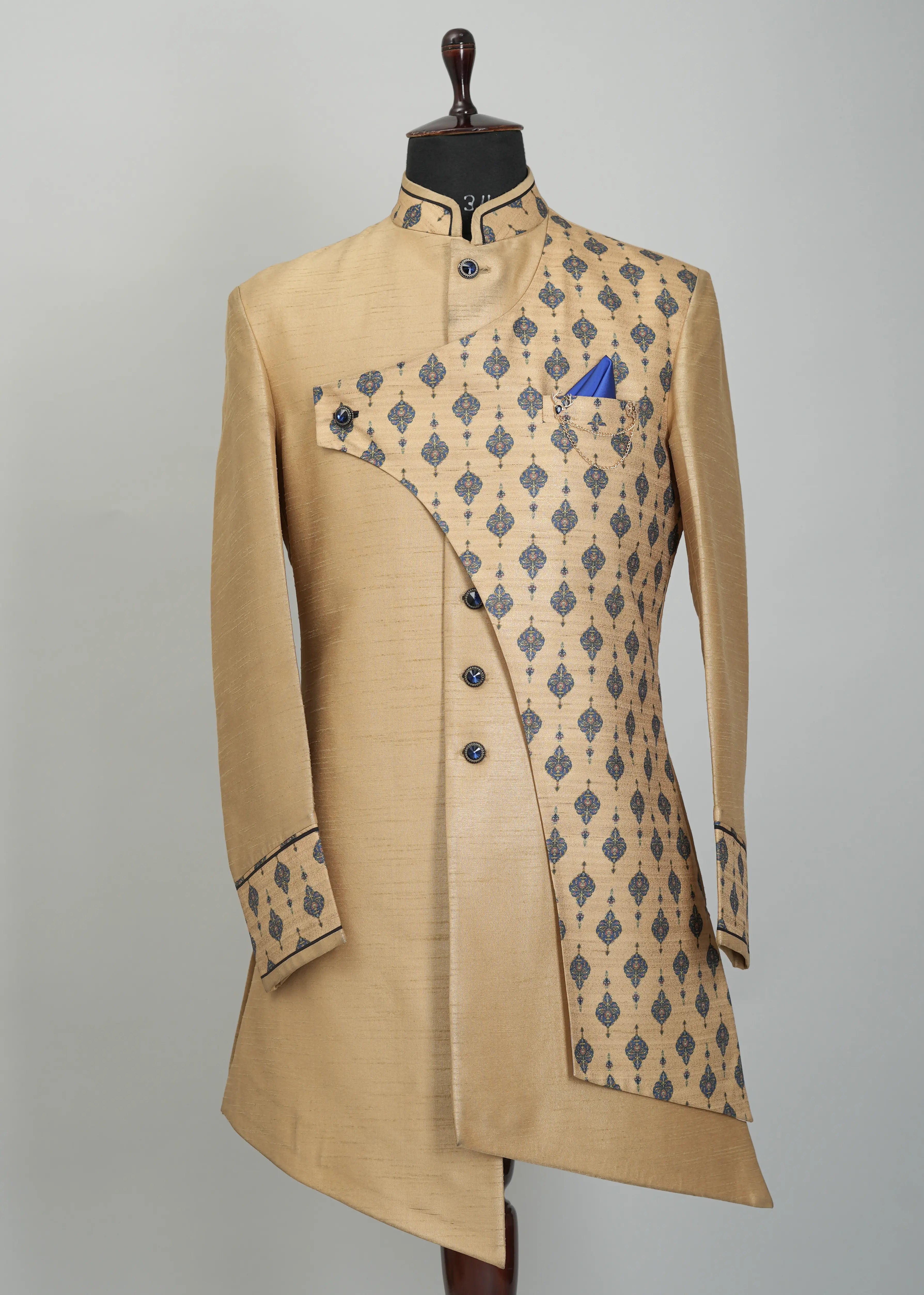 Metallic Gold Floral Embroidery Indowestern Suit