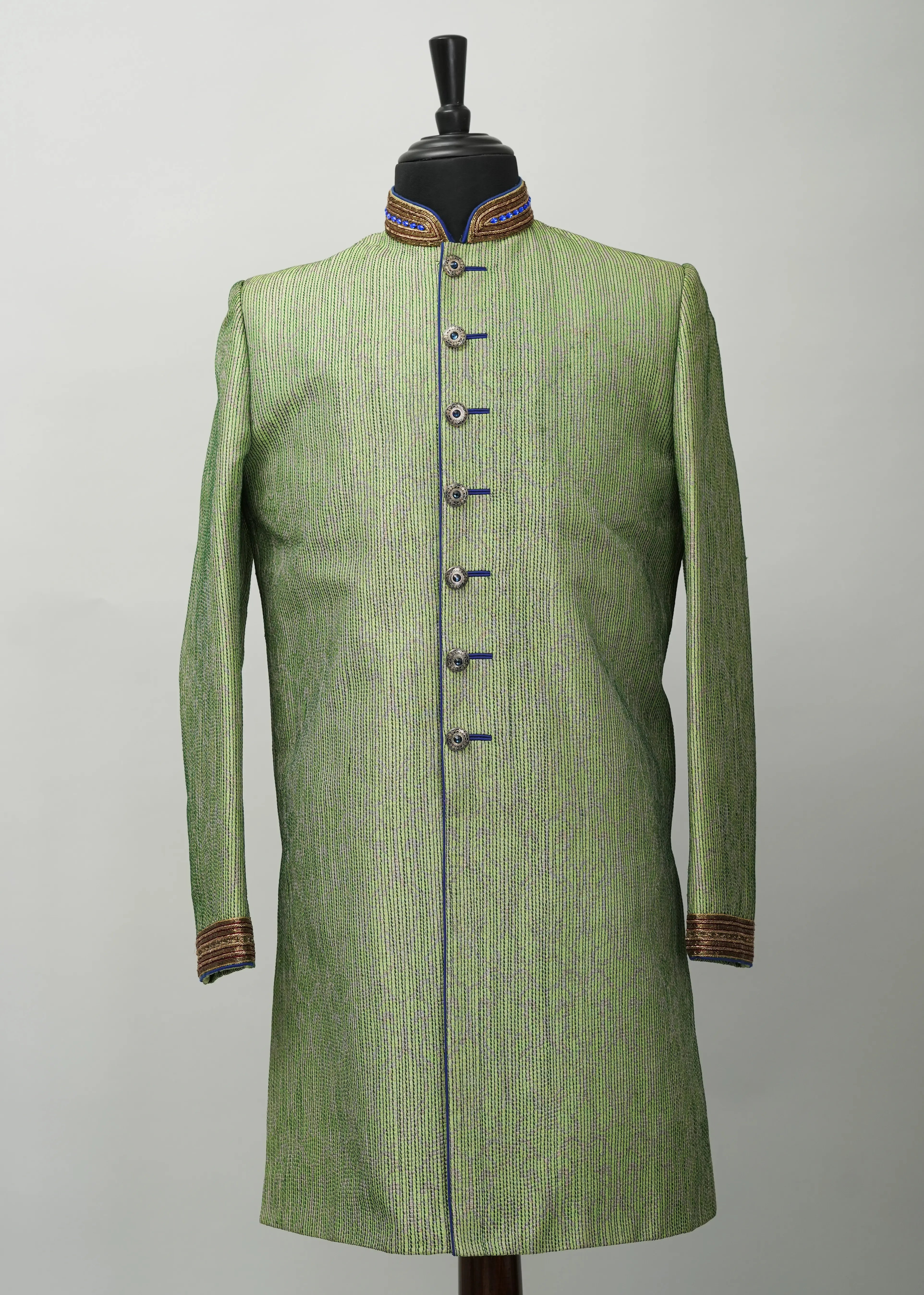 Pista green solid plain Indowestern Suit