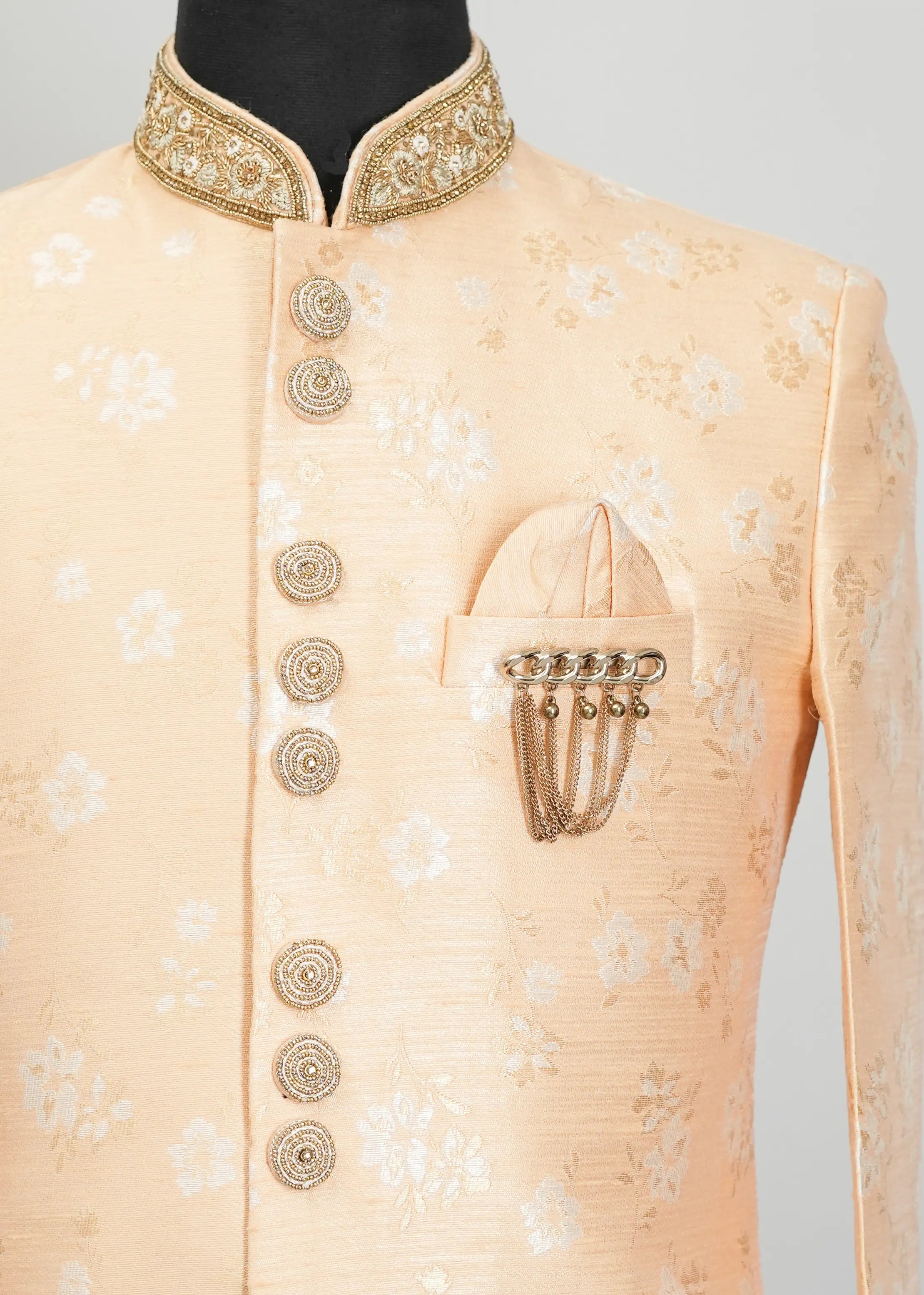 Peach Floral Embroidery Indowestern Suit