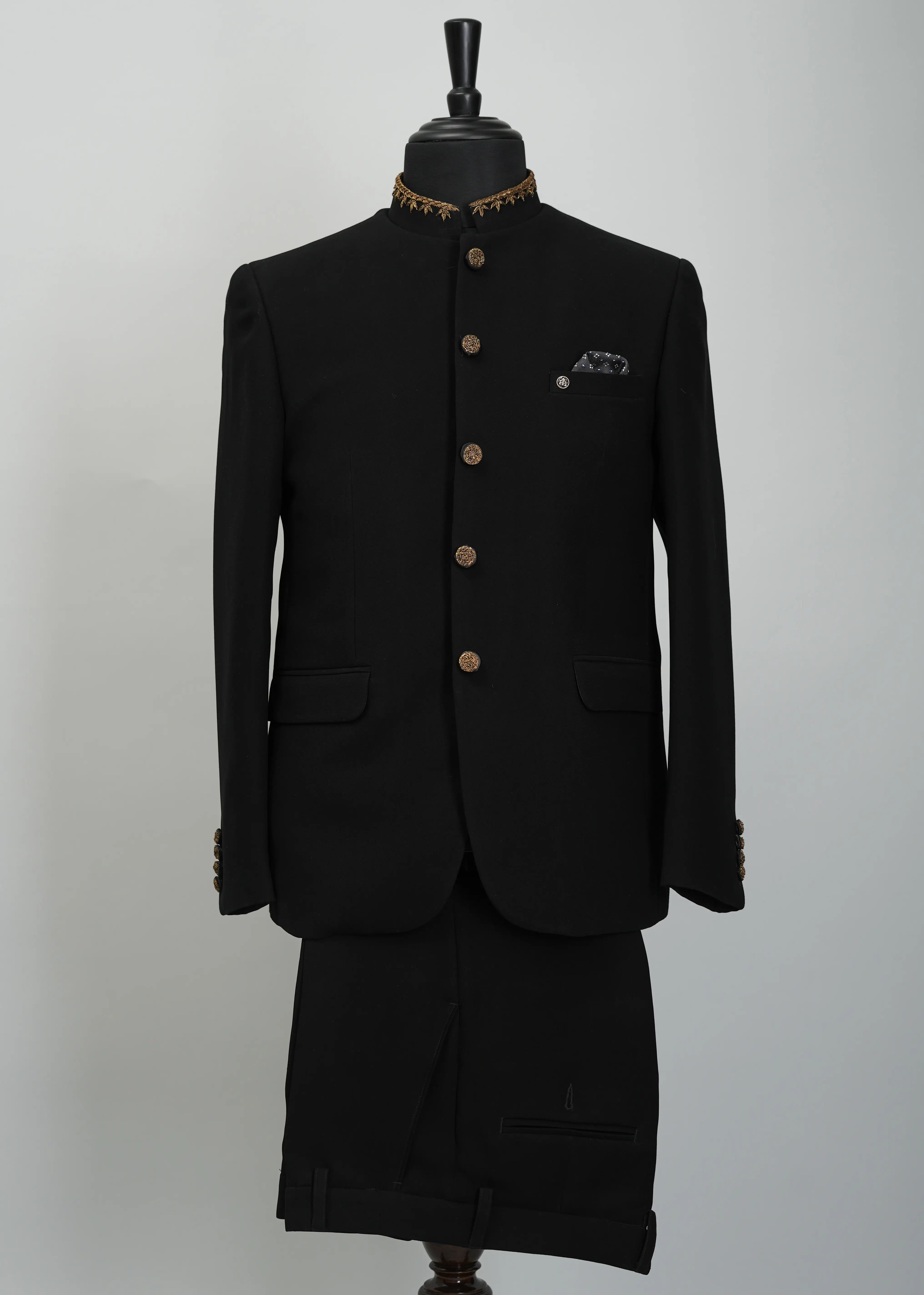 Black Onyx Solid Plain Indowestern Suit