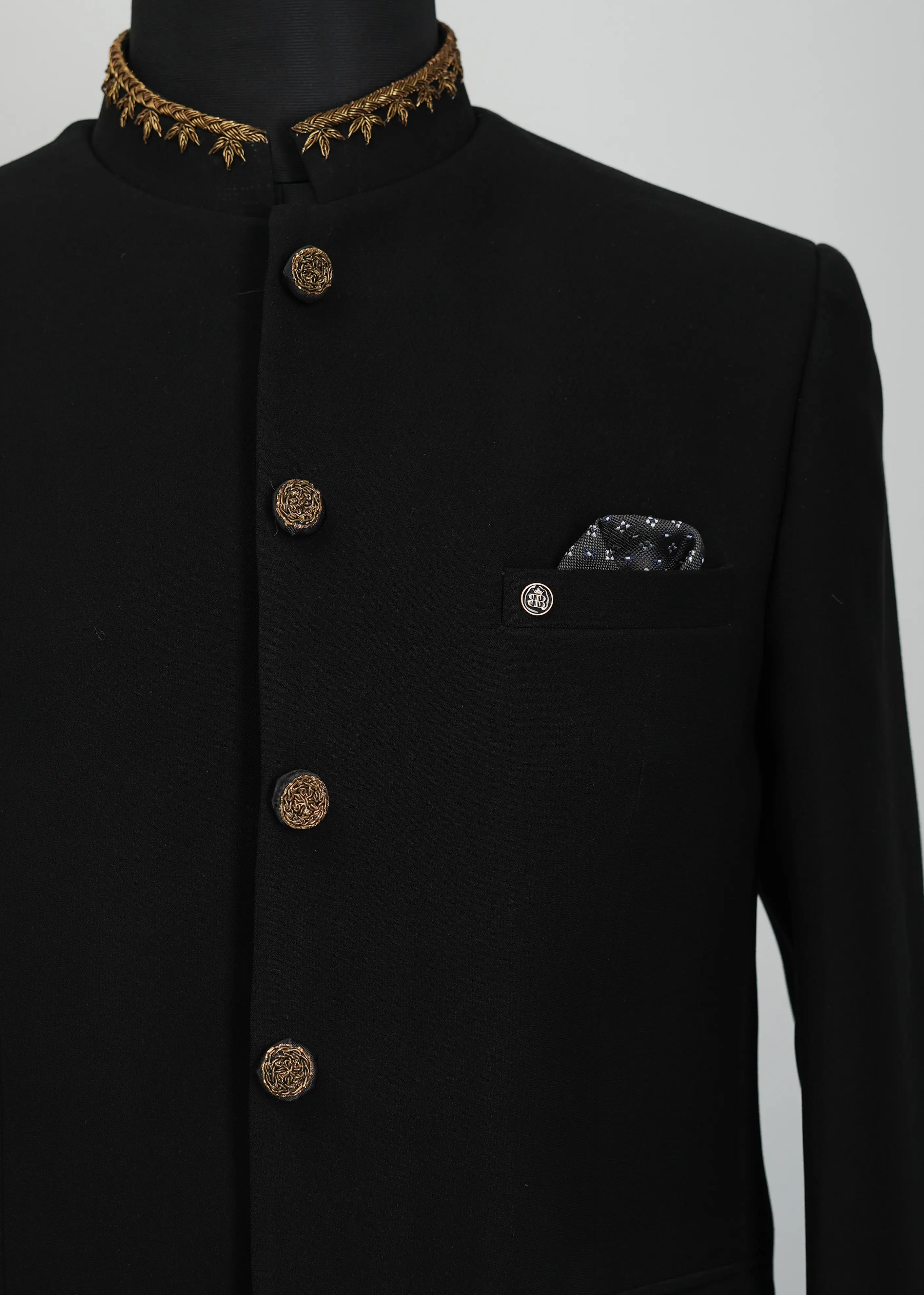 Black Onyx Solid Plain Indowestern Suit