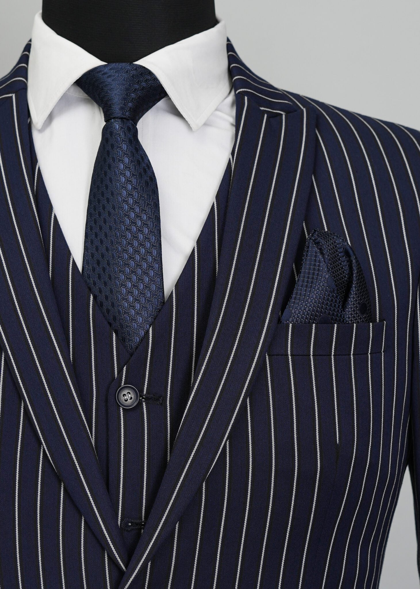 Blue Zodiac broad Strips 5 Piece Suit