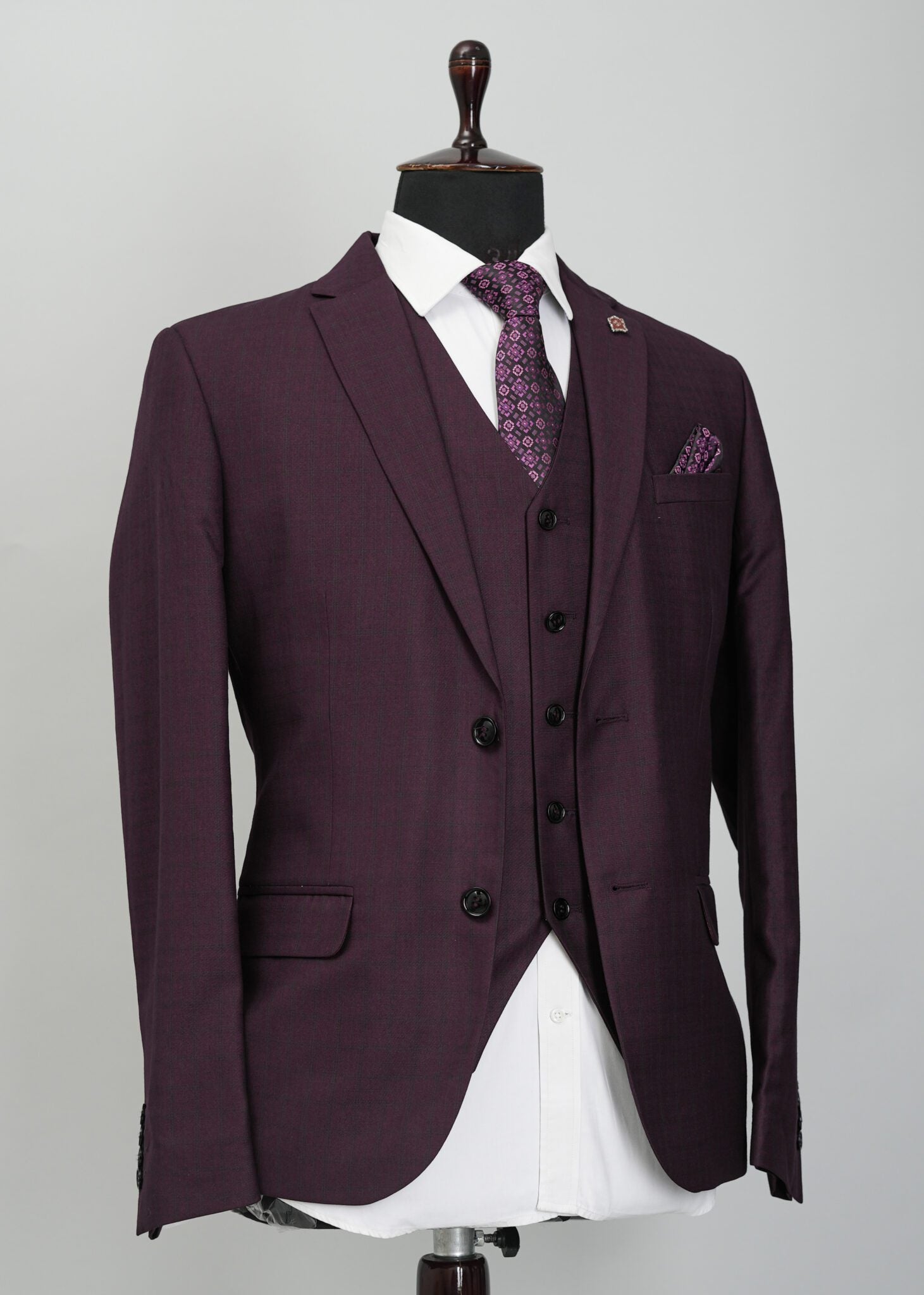 Cherry Solid Plain 5 Piece Suit