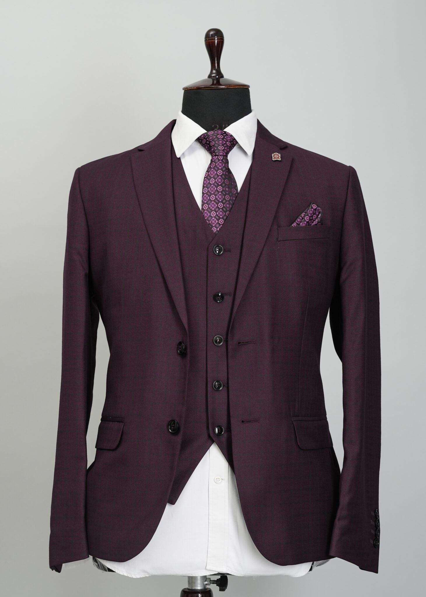 Cherry Solid Plain 5 Piece Suit