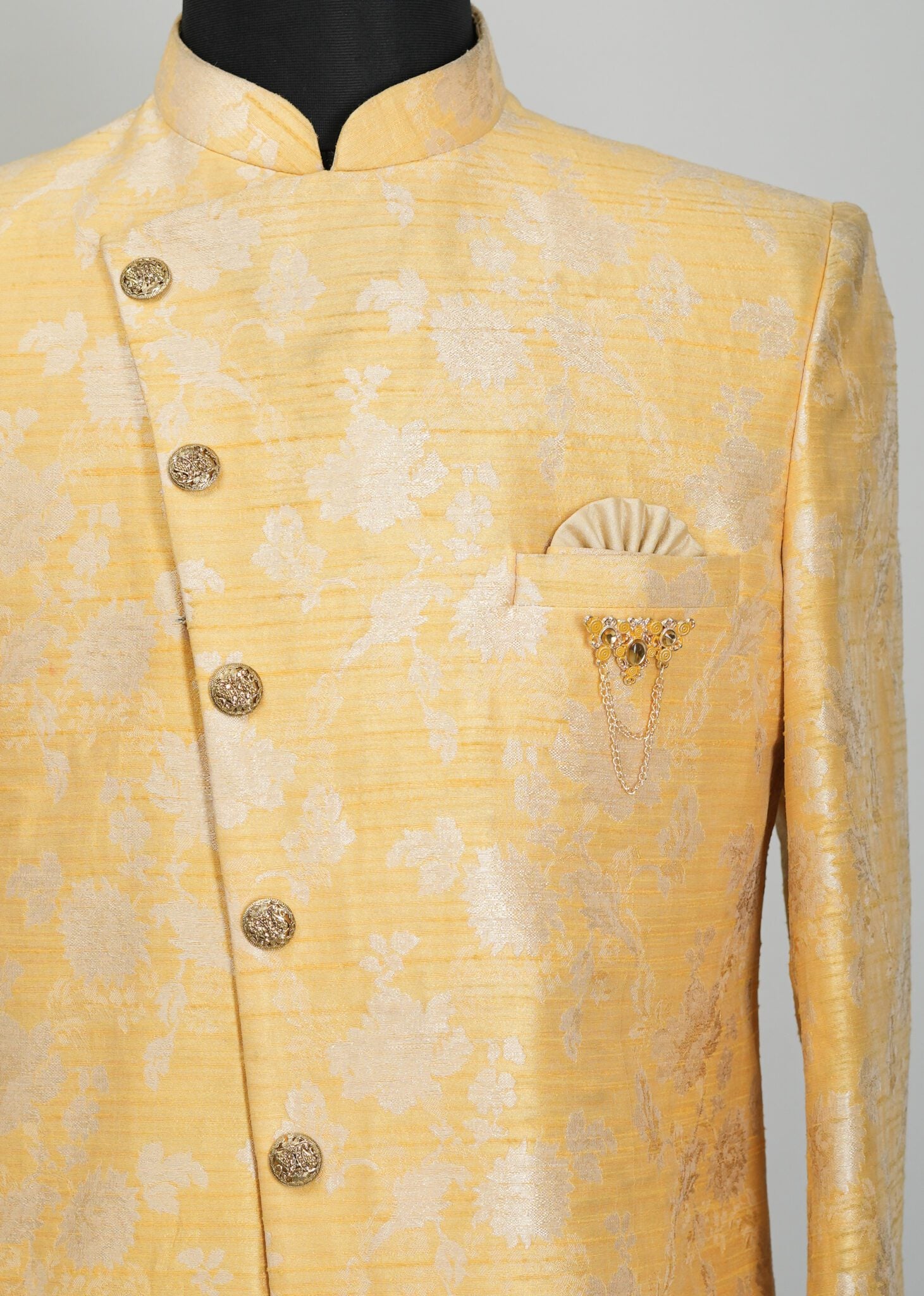 Metallic Gold Floral Indowestern Suit