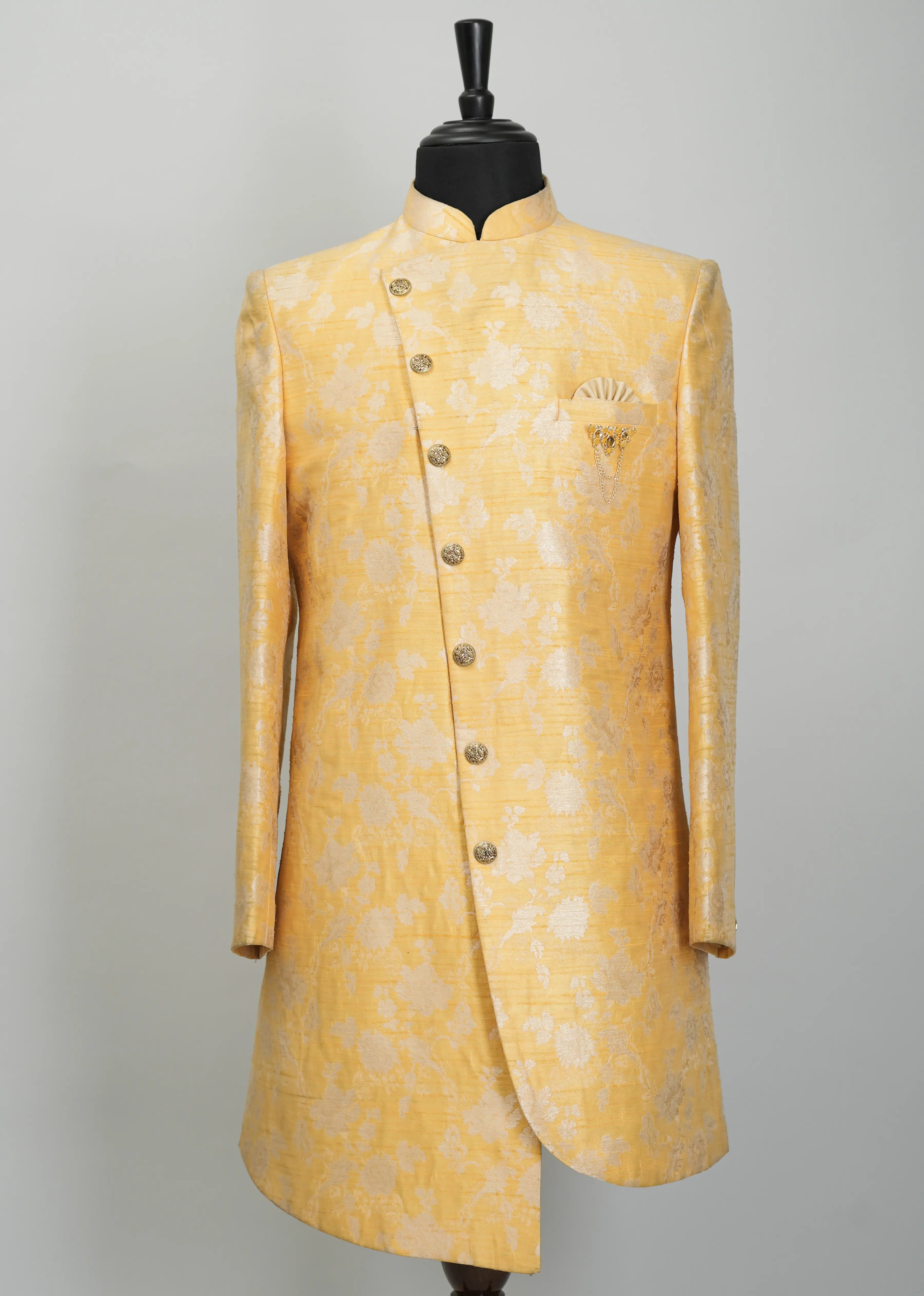 Metallic Gold Floral Indowestern Suit