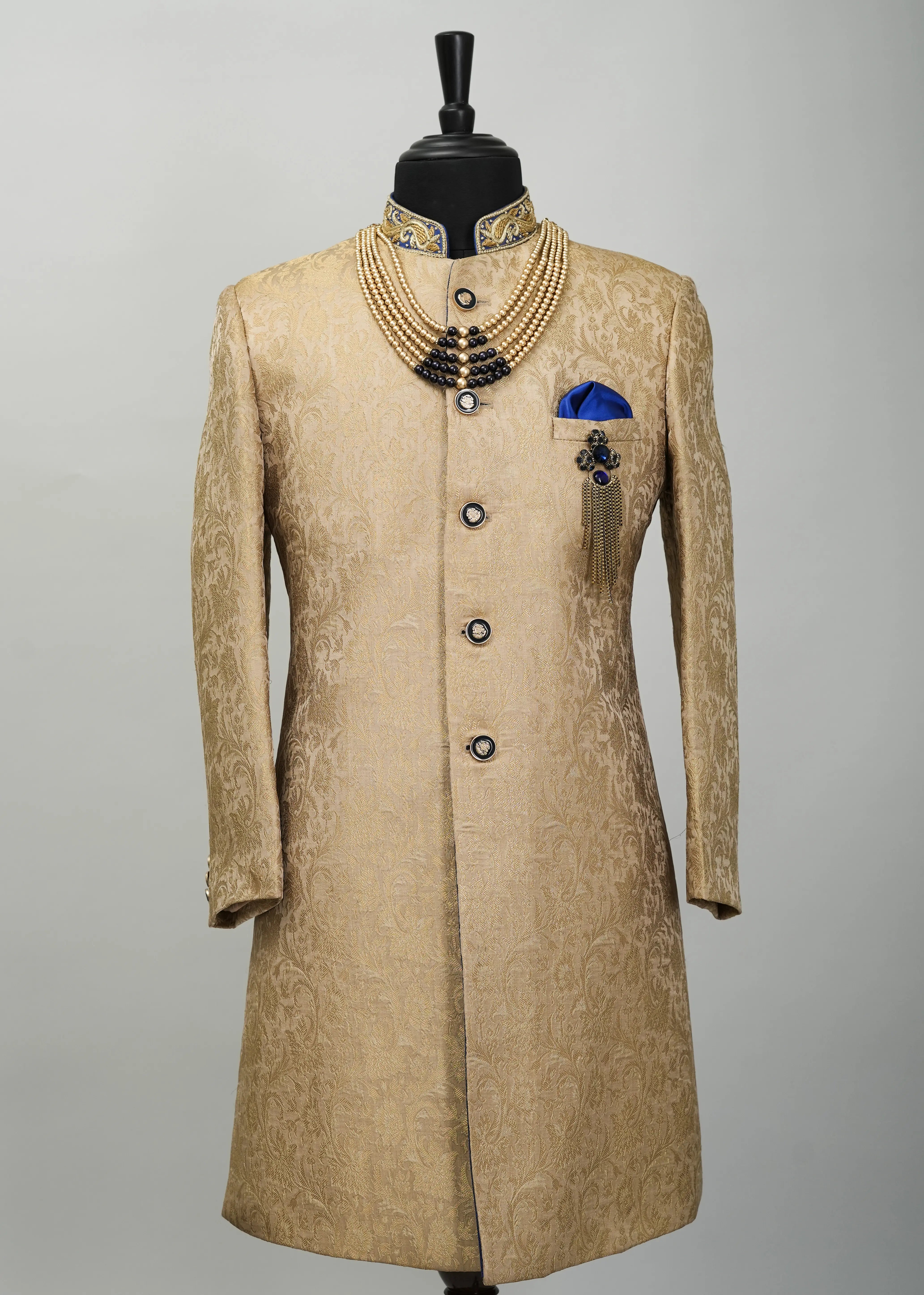 Metallic Gold Solid Plain Indowestern Suit