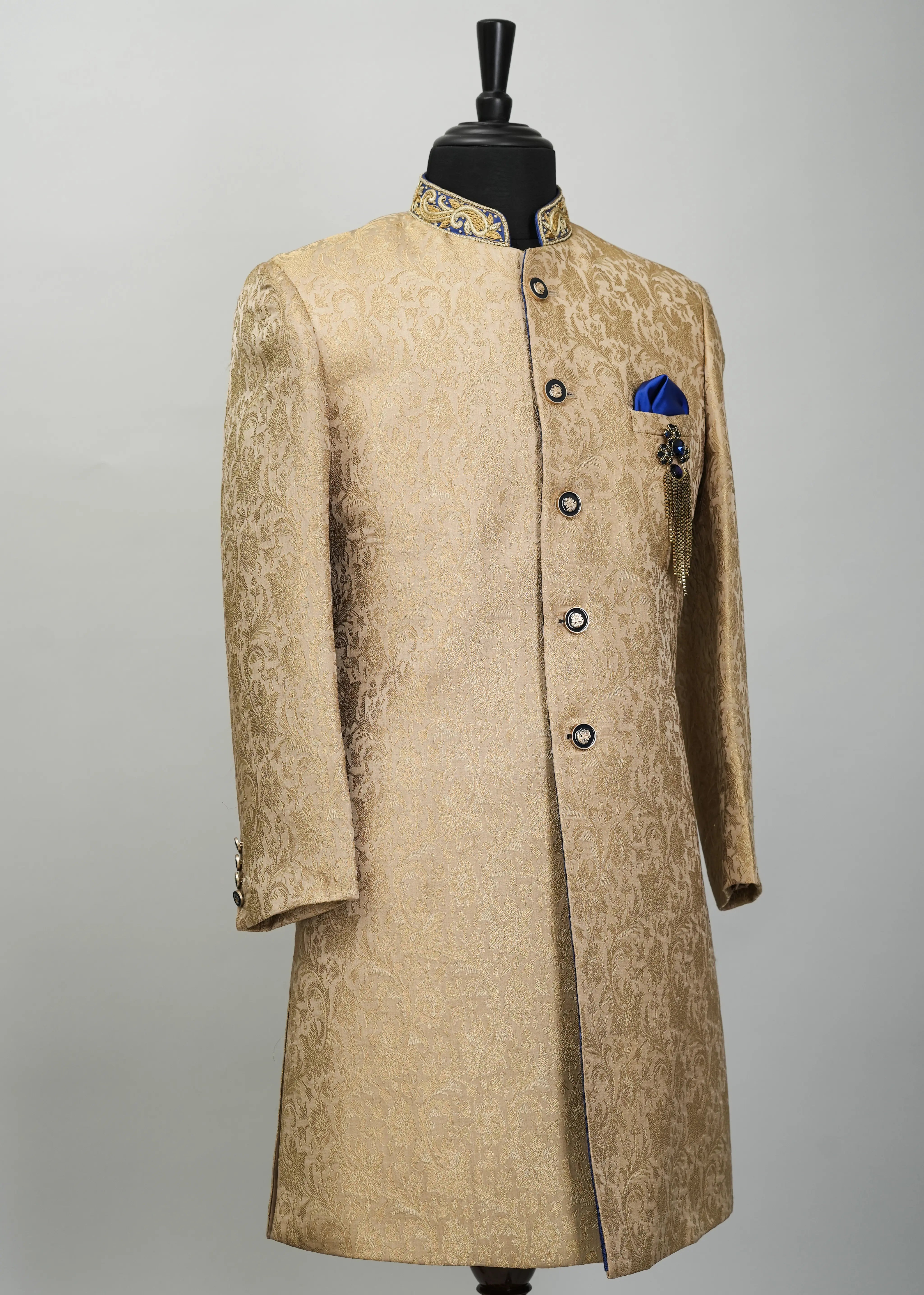 Metallic Gold Solid Plain Indowestern Suit