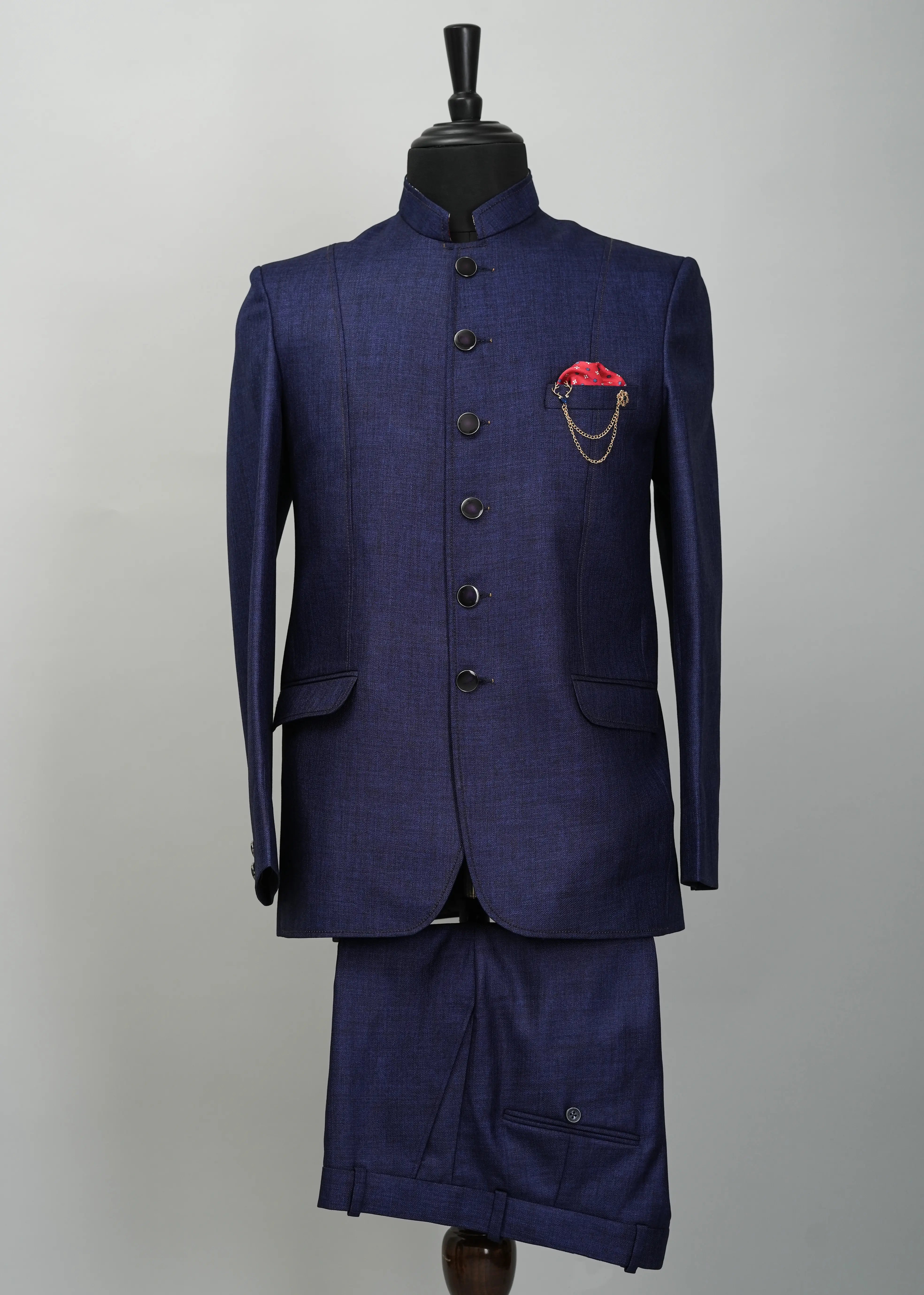 Blue zodiac plain solid Jodhpuri Suit