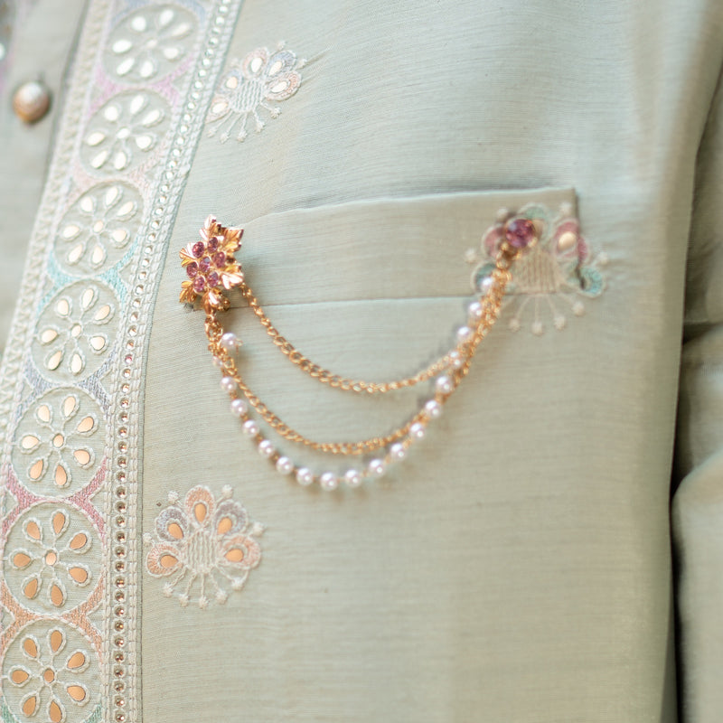 Mint embroidered fabric