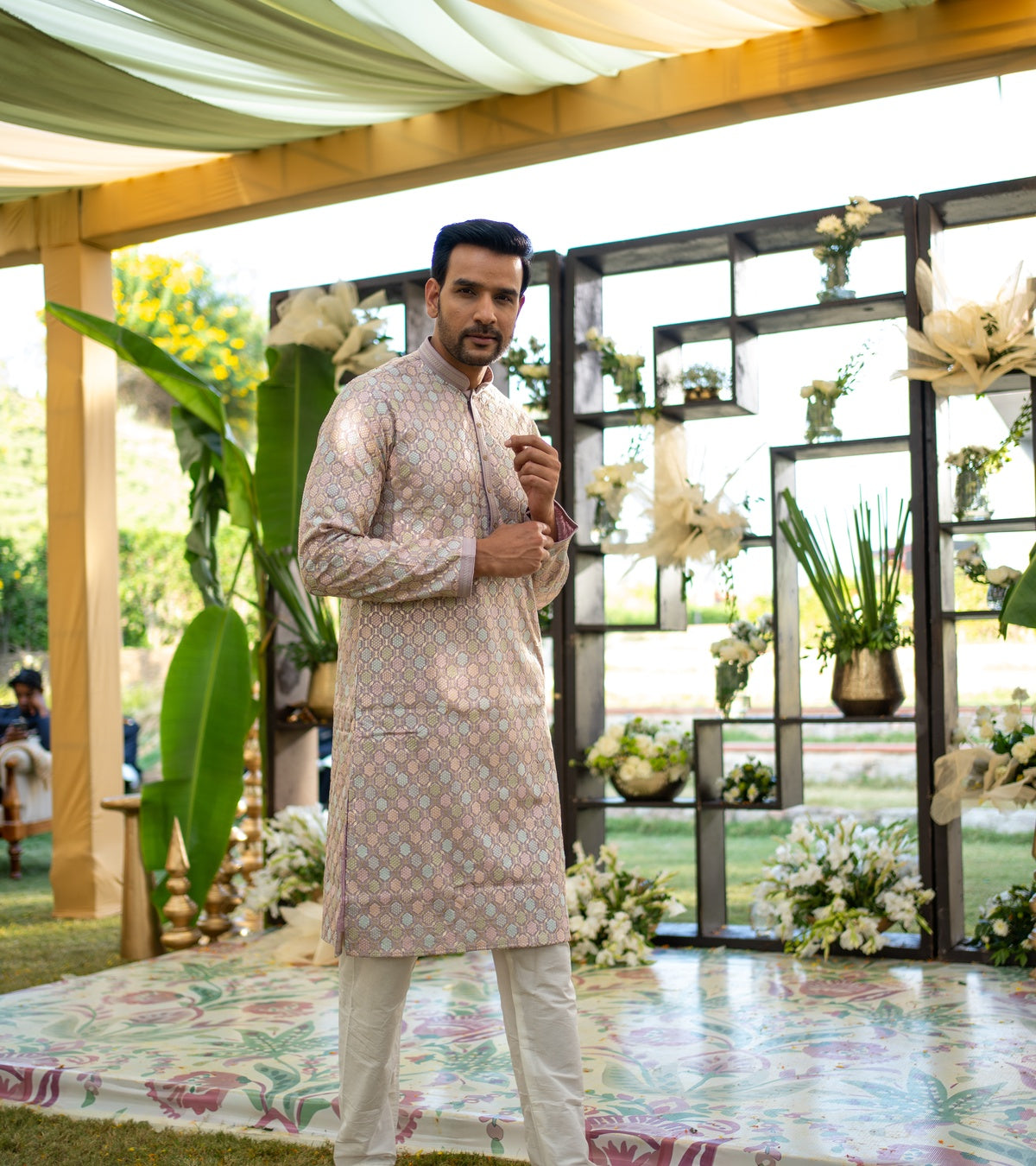 Ivory embroidered kurta for celebrations